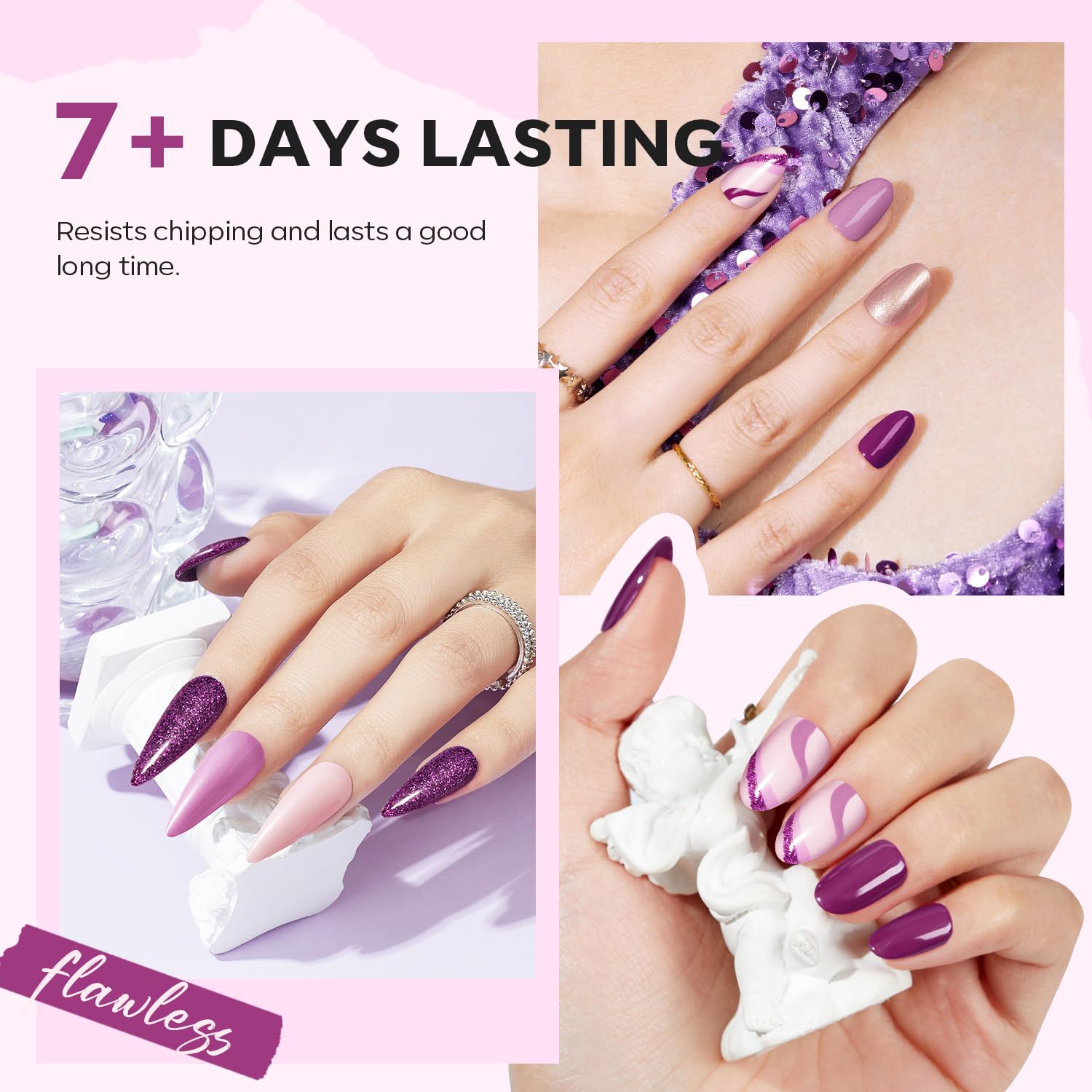 modelones Purple Nail Polish Set 6 Colors Glitter Pink Shimmer Mini Kit