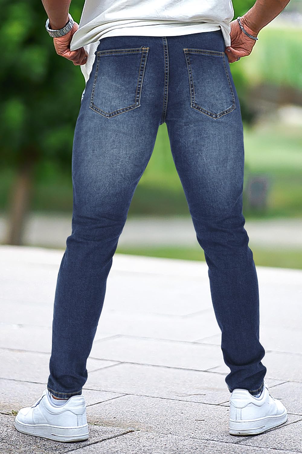 Heyfanee Mens Slim Fit Ripped Skinny Jeans Dark Blue Cotton Size 30x30