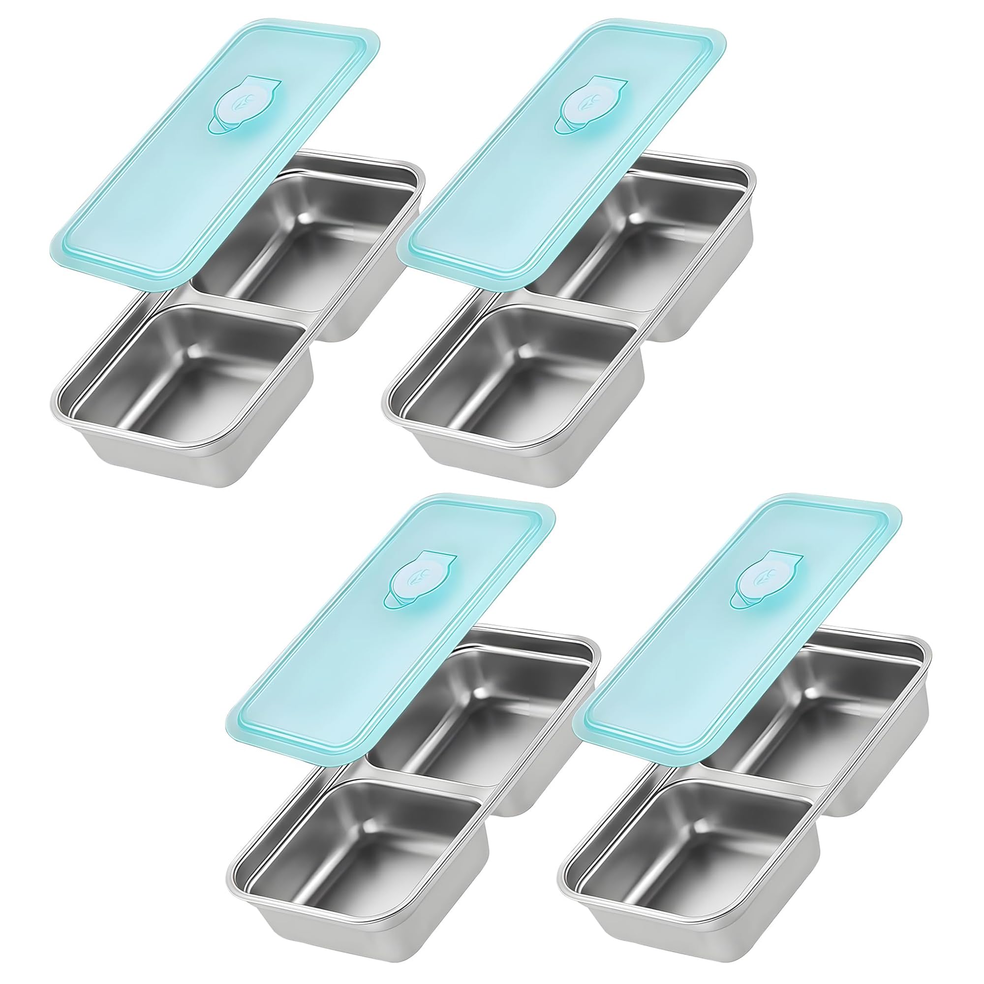 QWEZXO Stainless Steel Double Compartment Snack Containers with Lids 4 Pack Blue