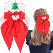 HIFANMM 2pcs Christmas Bow Hair Clips Xmas Tree Santa Claus Hair Accessories for Women Girls, Red White Big Bows Long Tail Hairpins Winter New Year Christmas Party Costume Supplies Decoration