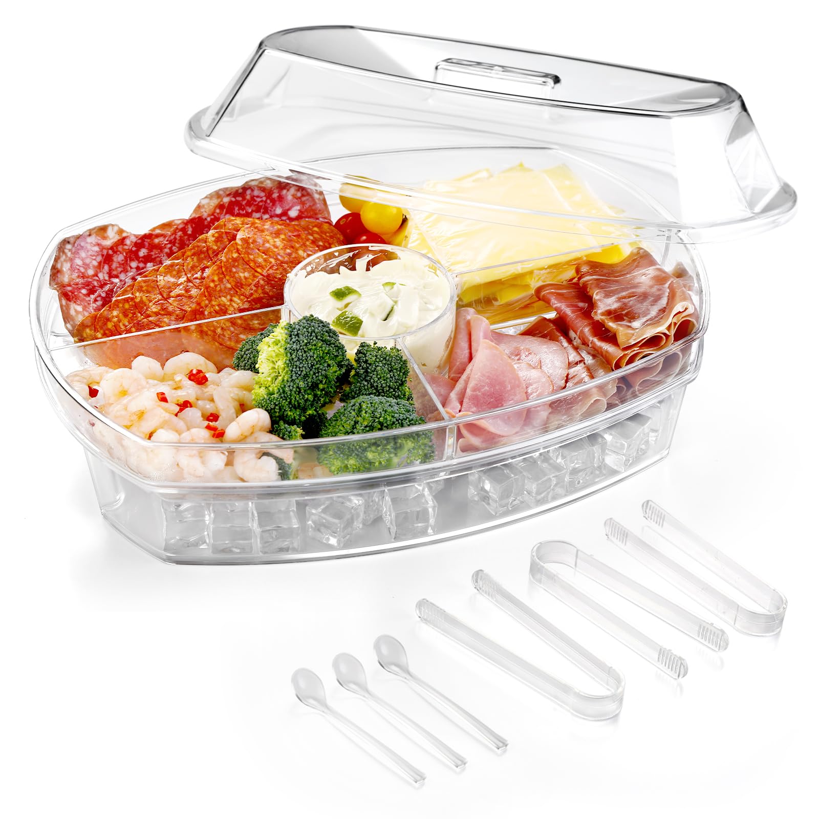 BETSO Serving Tray on Ice Chilled Food Bowl with Lids Compartments Clear