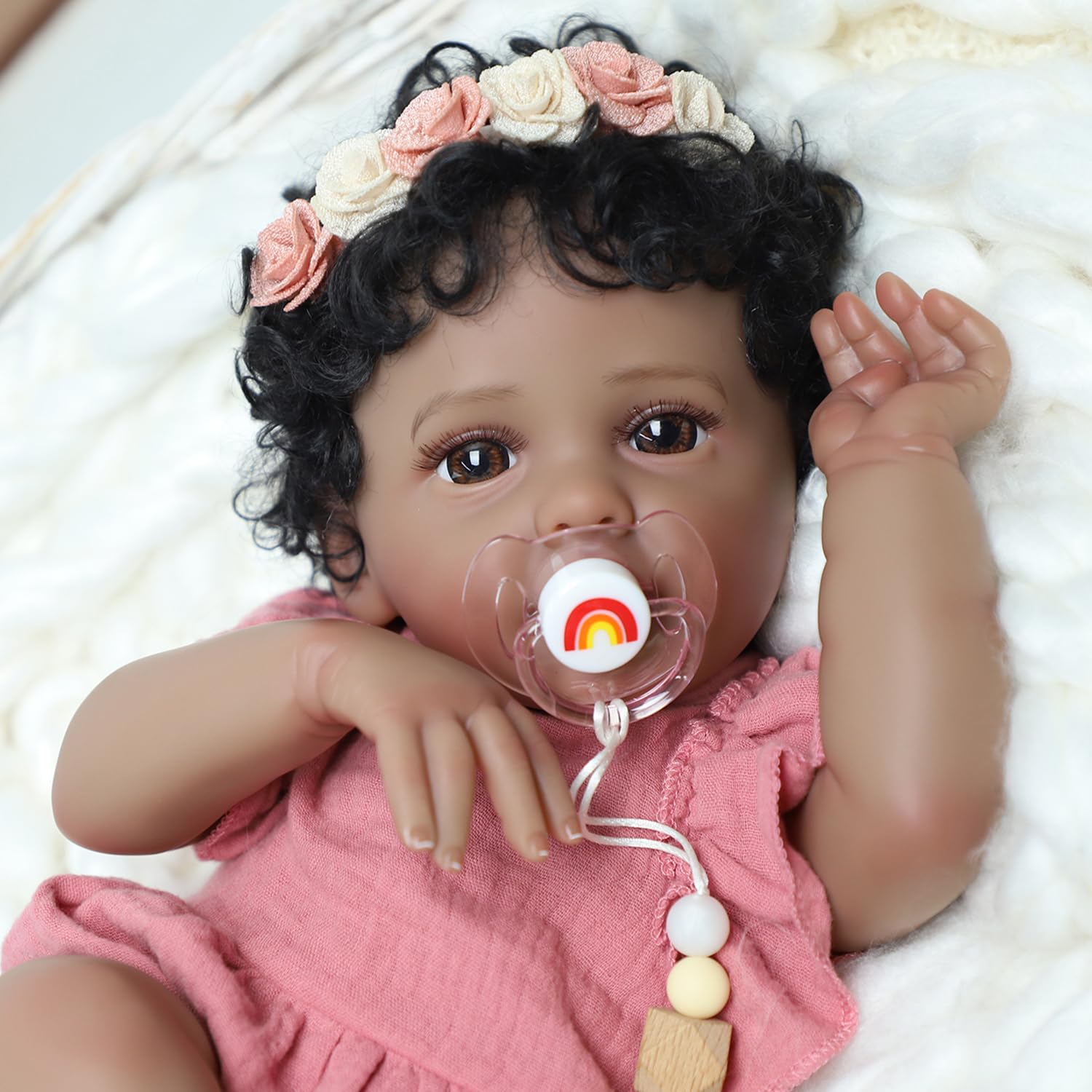 SCOM Reborn Baby Doll 18in African American Girl Black Soft Weighted Body