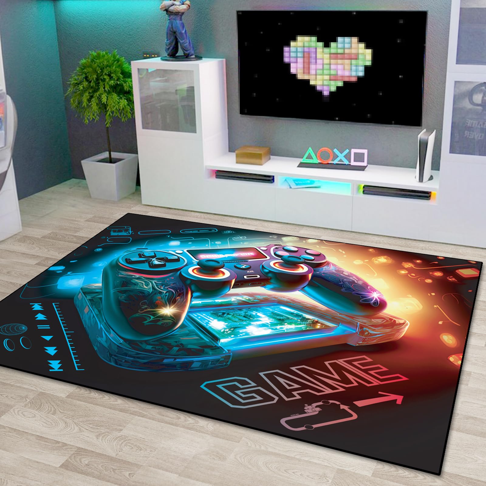 Lacut 3D Gamepad Area Rug Non-Slip Gaming Mat 63x47 Inches