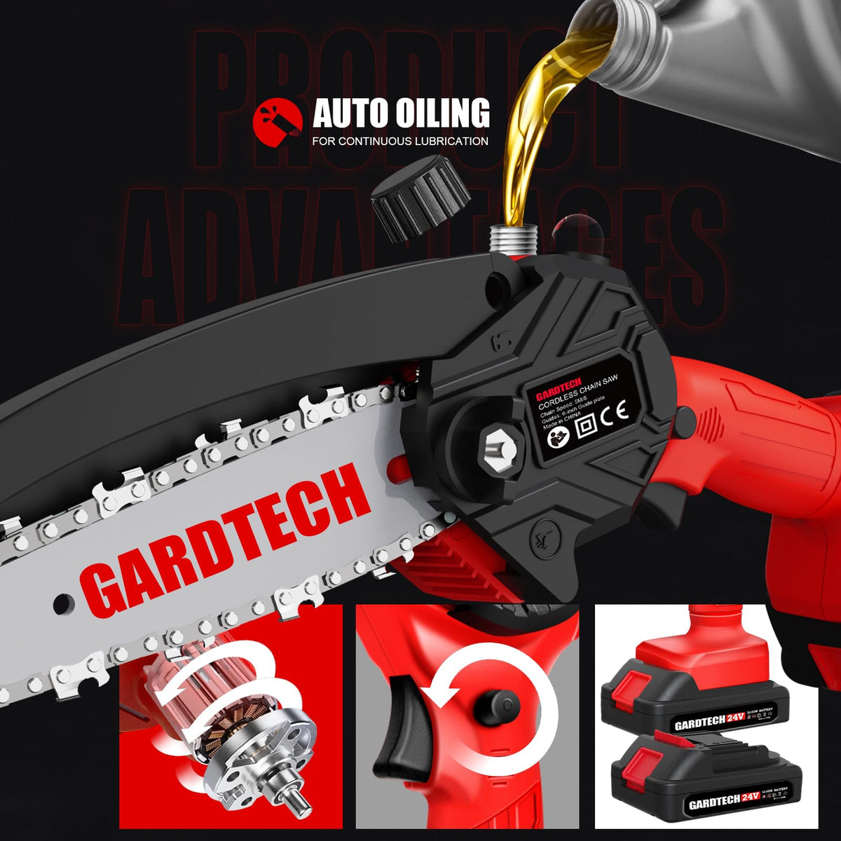 GARDTECH Mini Chainsaw Cordless 6 Inch - Portable Electric Chainsaw Cordless Battery Powered, Handheld Small Chain Saw with 2-side Security Lock [Southpaws Friendly] for Wood Cutting, Pruning Branches