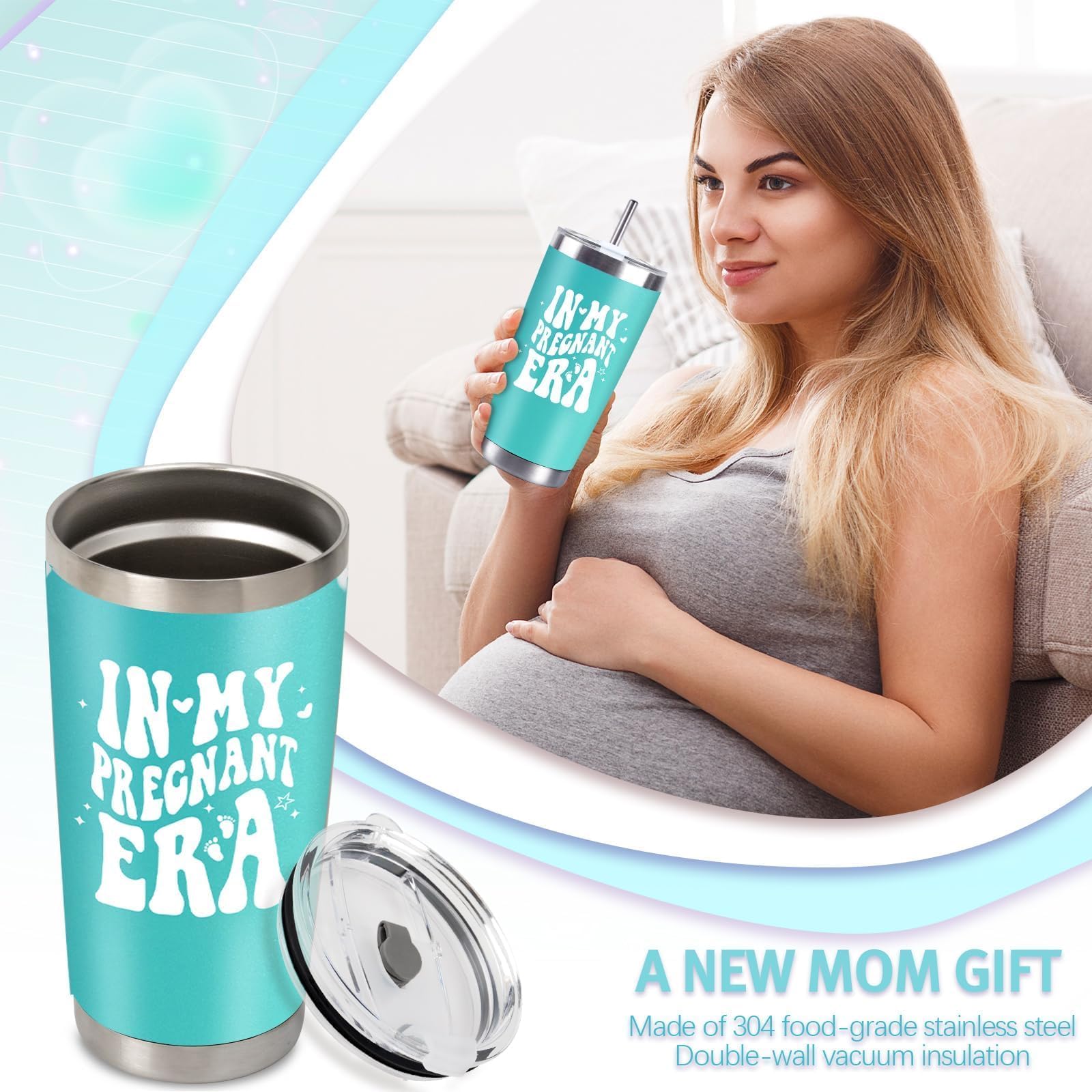 CUPLOOV Pregnant Blue Tumbler 20oz Insulated Cup with Lid & Straw