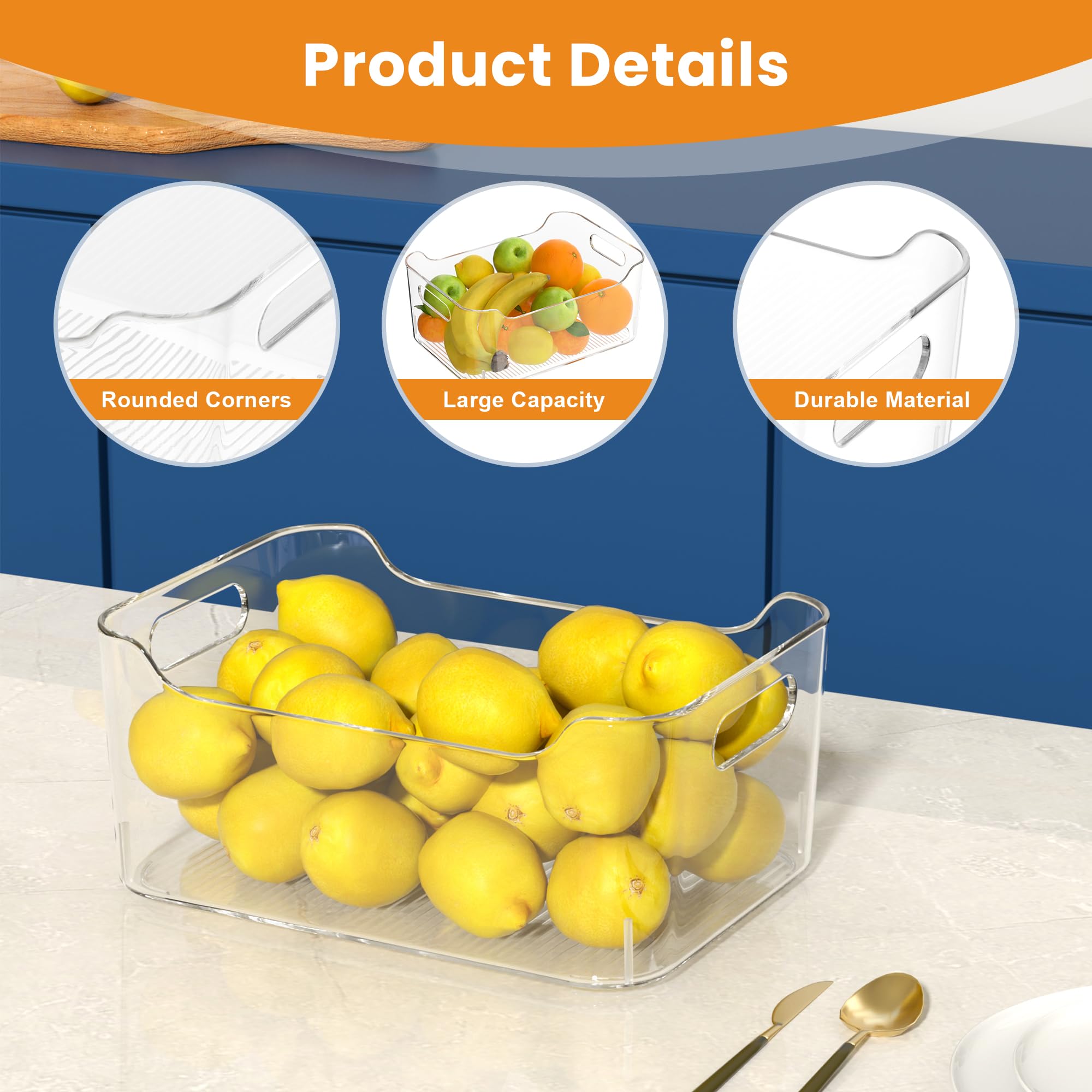 MERATIA Clear Plastic Storage Bins Pantry Organizer with Handle Large 4 Pack