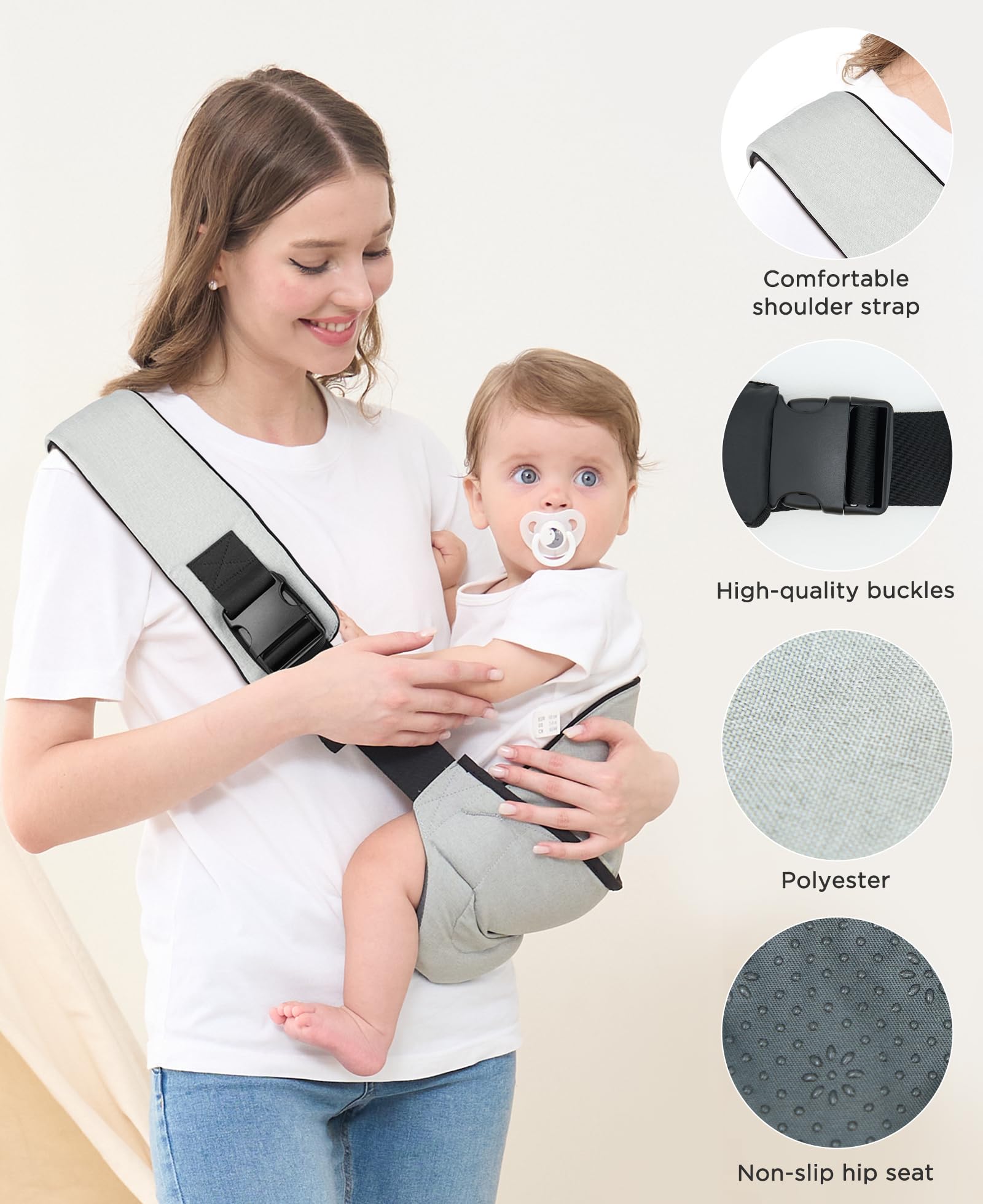 GAGAKU Toddler Carrier Adjustable Padded Sling Baby Holder Light Grey Onesize