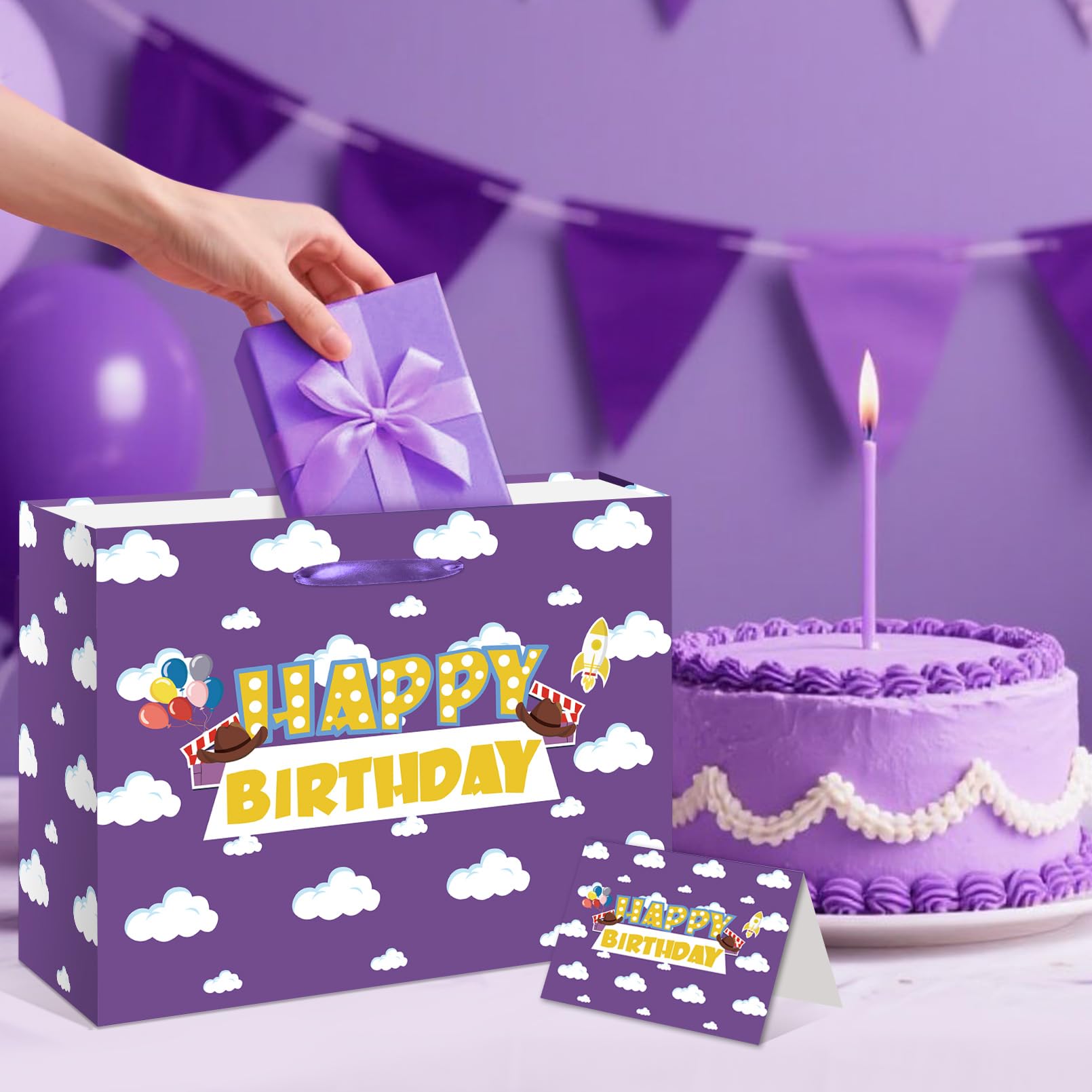 Purple Cloud Birthday Gift Bag with Card & Tissue Party Baby Shower Decorations