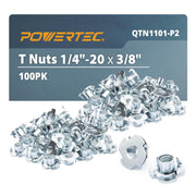 POWERTEC 1/4-20 4 Pronged T Nuts Threaded Inserts Woodworking 3/8" Length 100pcs