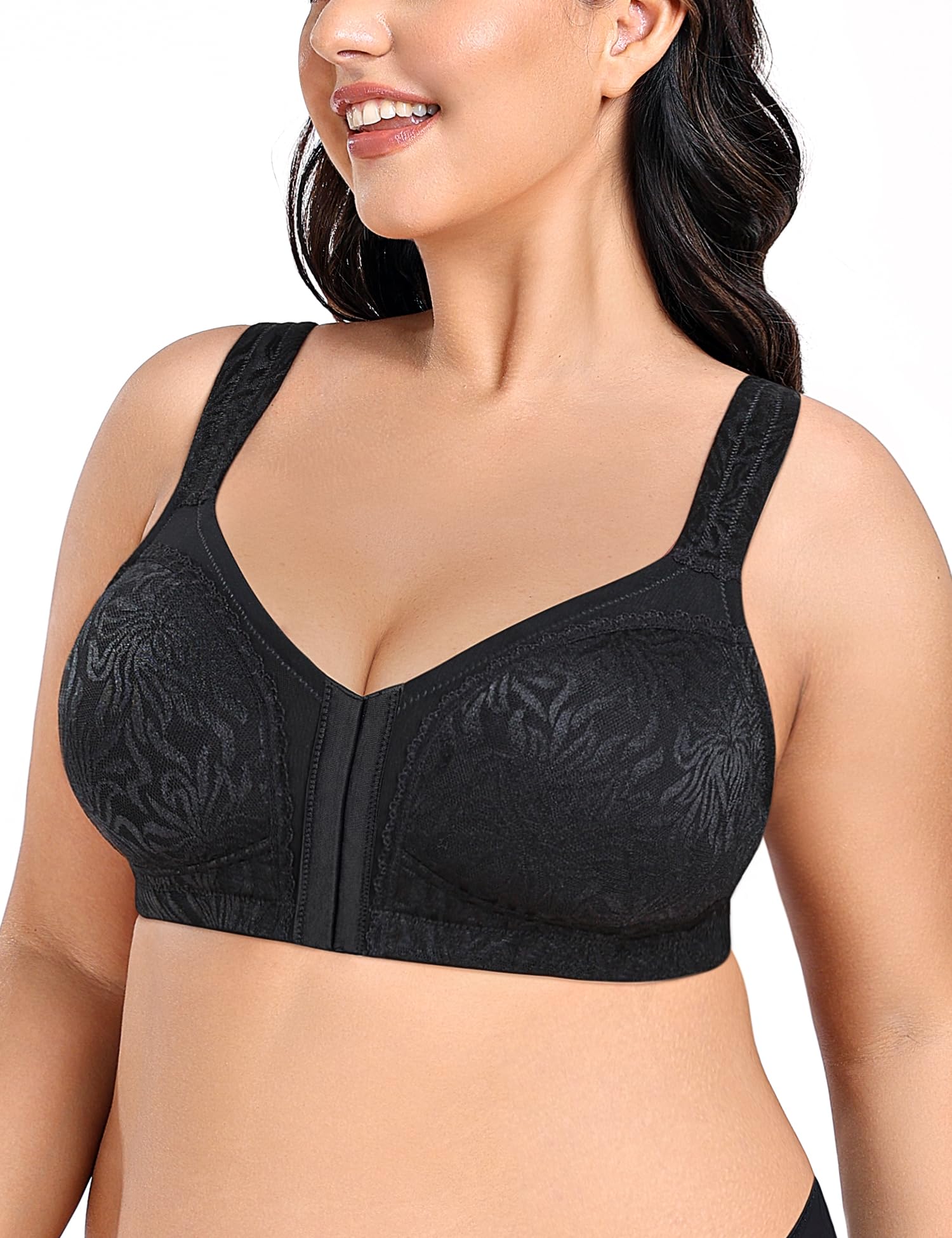 Wingslove Women's Front Closure Minimizer Bra Wirefree Black Size 36DD