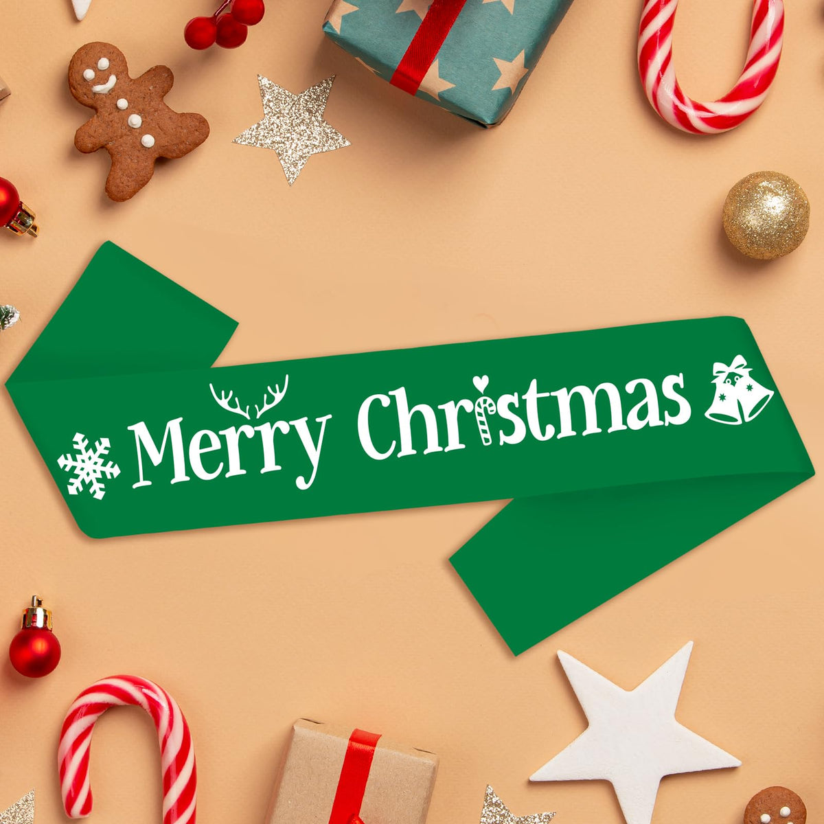 JXYCBZYing Merry Christmas Sash, Retro Sage Green Merry Christmas Party Sash, Xmas Holiday Sash, Merry Christmas Party Decorations, Ideas, Gifts, Jokes and Favors (Retro Sage Green + White)