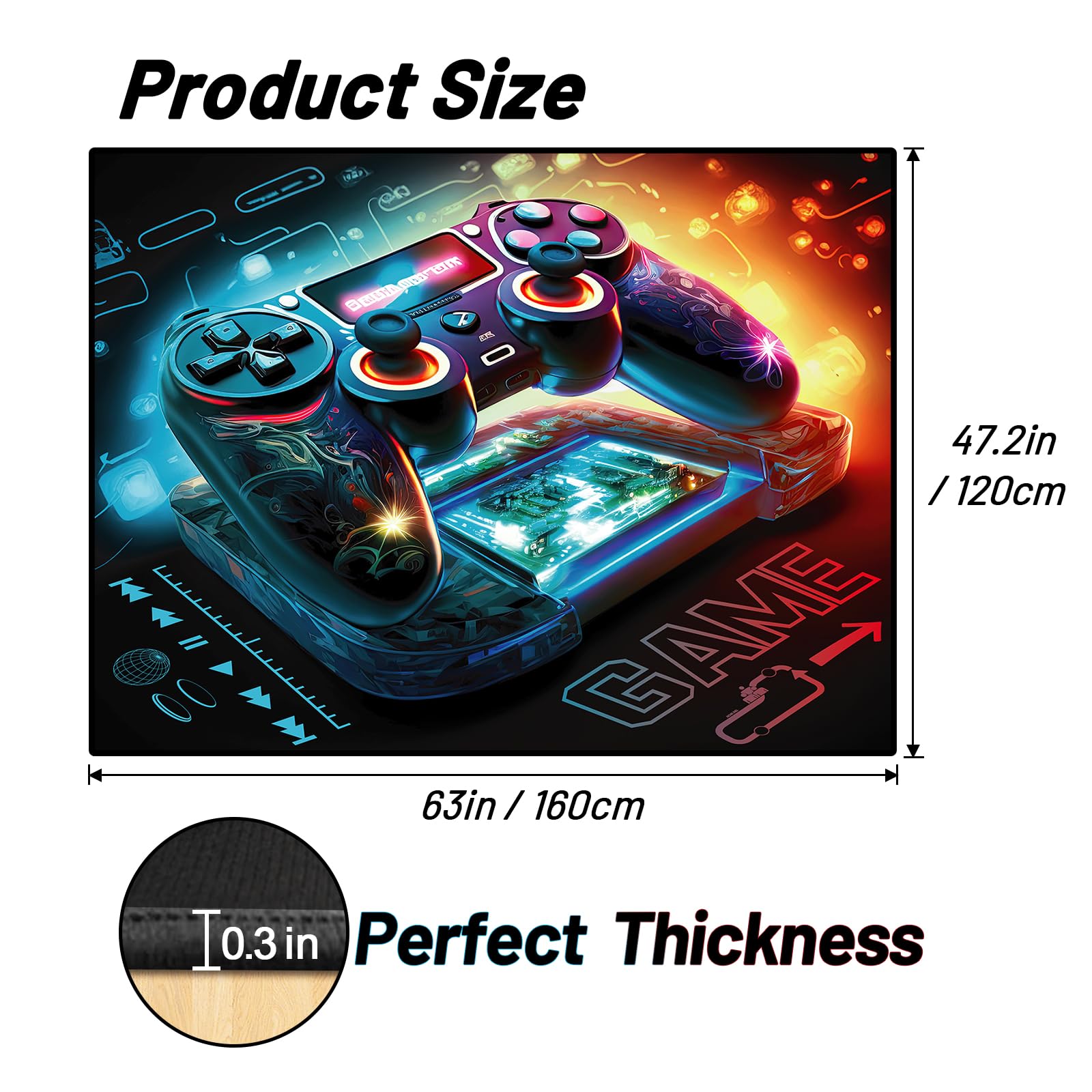 Lacut 3D Gamepad Area Rug Non-Slip Gaming Mat 63x47 Inches