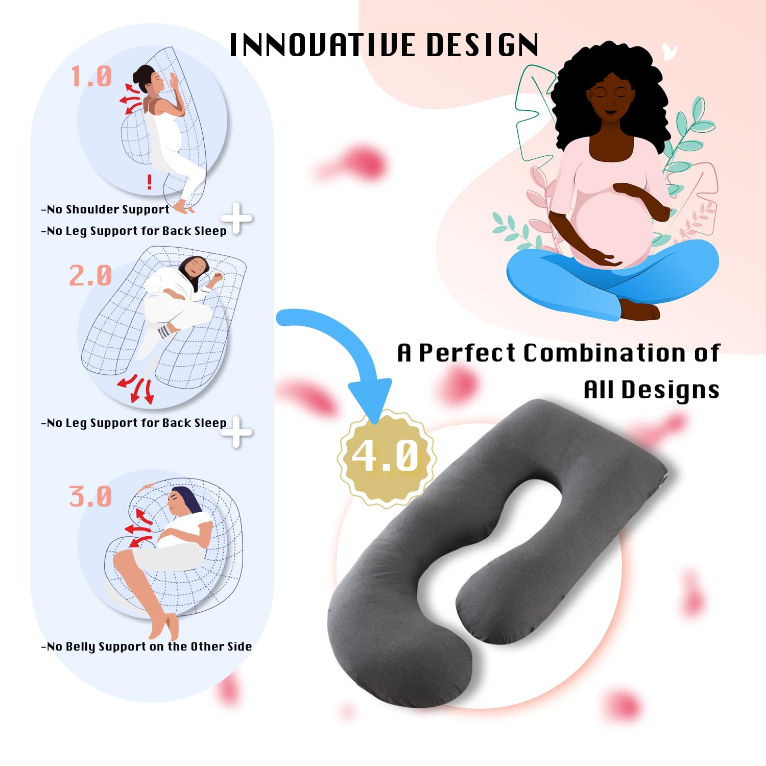 ALLOPERA Pregnancy Pillow Full Body 57in Maternity Sleep Support Black Grey XL
