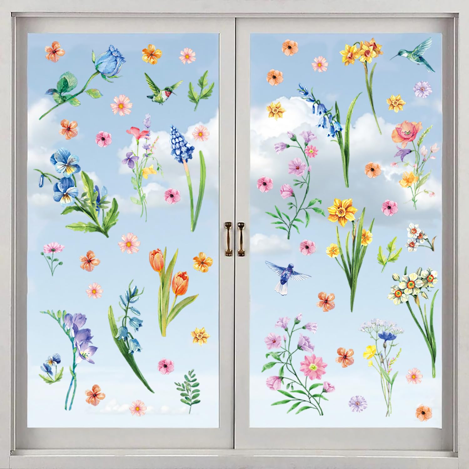 Aryroi Spring Flower Window Sticker Floral Decals Green 12.2x1.3 inch