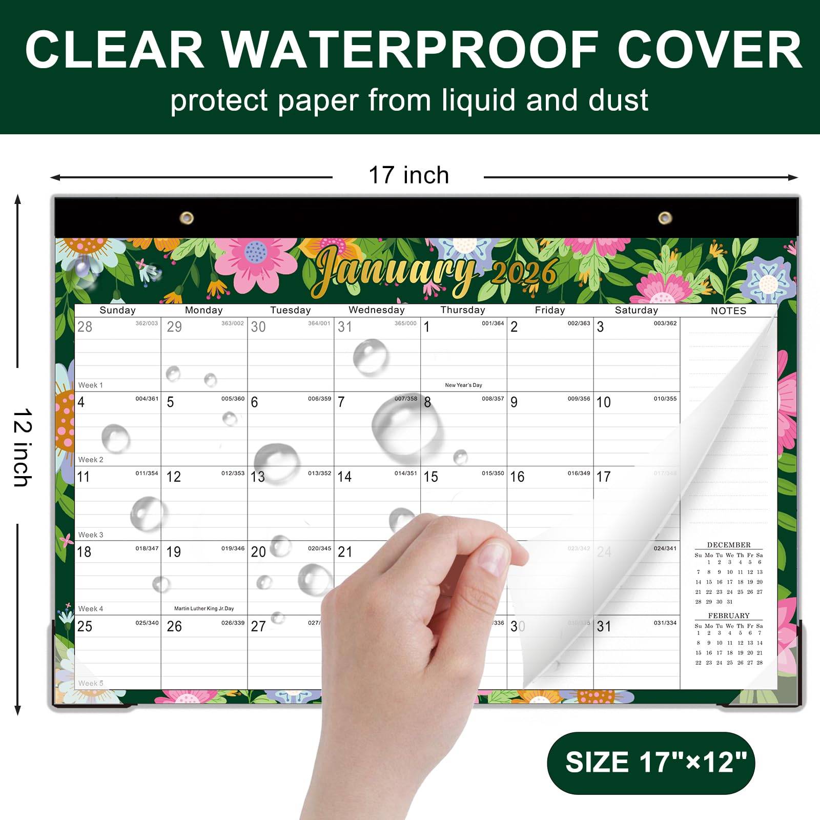 Lbylyhxc 2026-2027 18-Month Desk Calendar 17x12 Flowers Jan 2026-Jun 2027