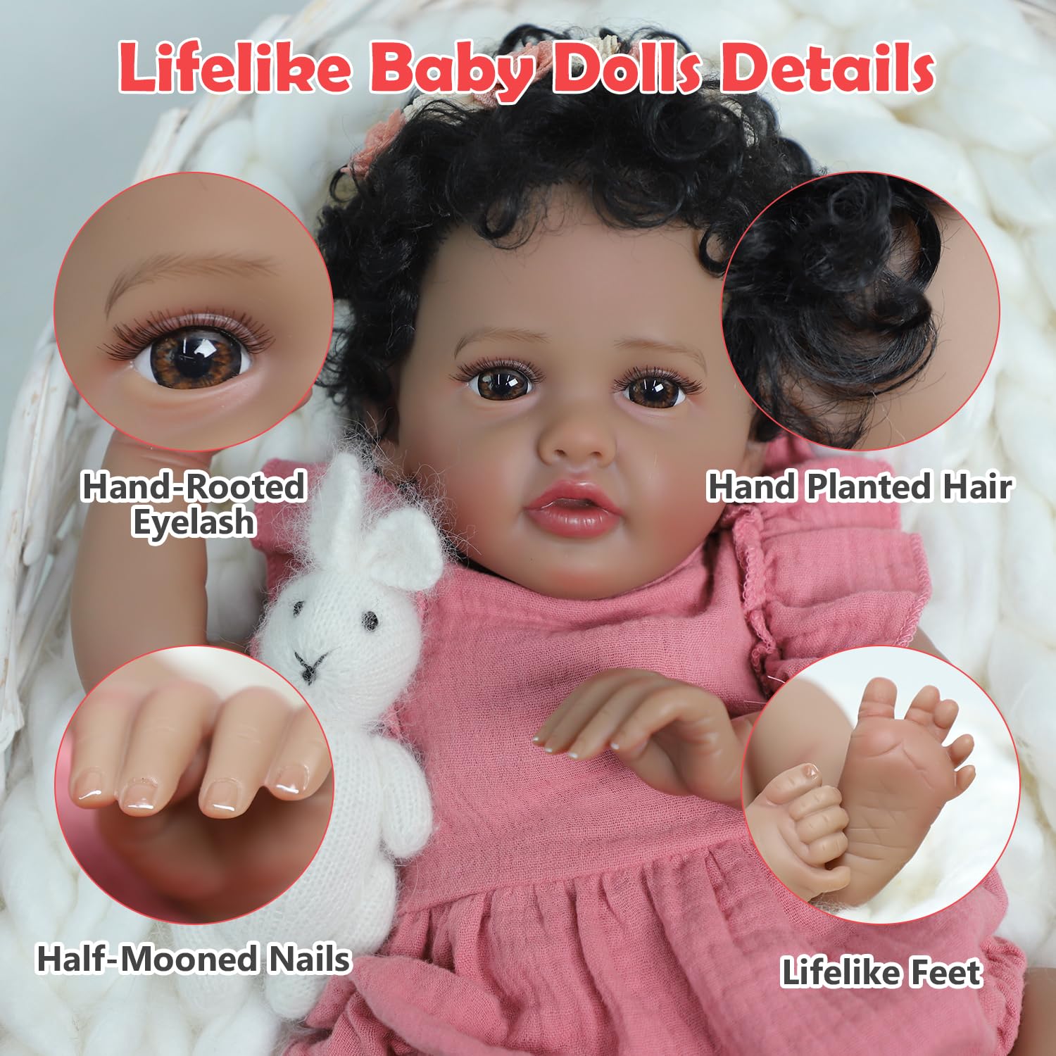 SCOM Reborn Baby Doll 18in African American Girl Black Soft Weighted Body