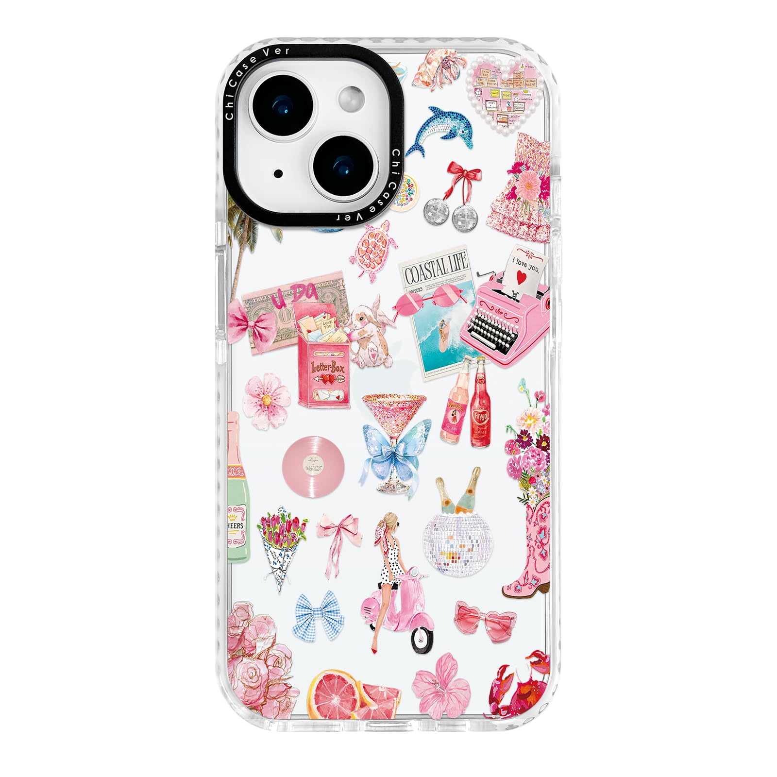 ChiCaseVer iPhone 13 Case Coastal Romance Pink TPU Slim Military-Grade