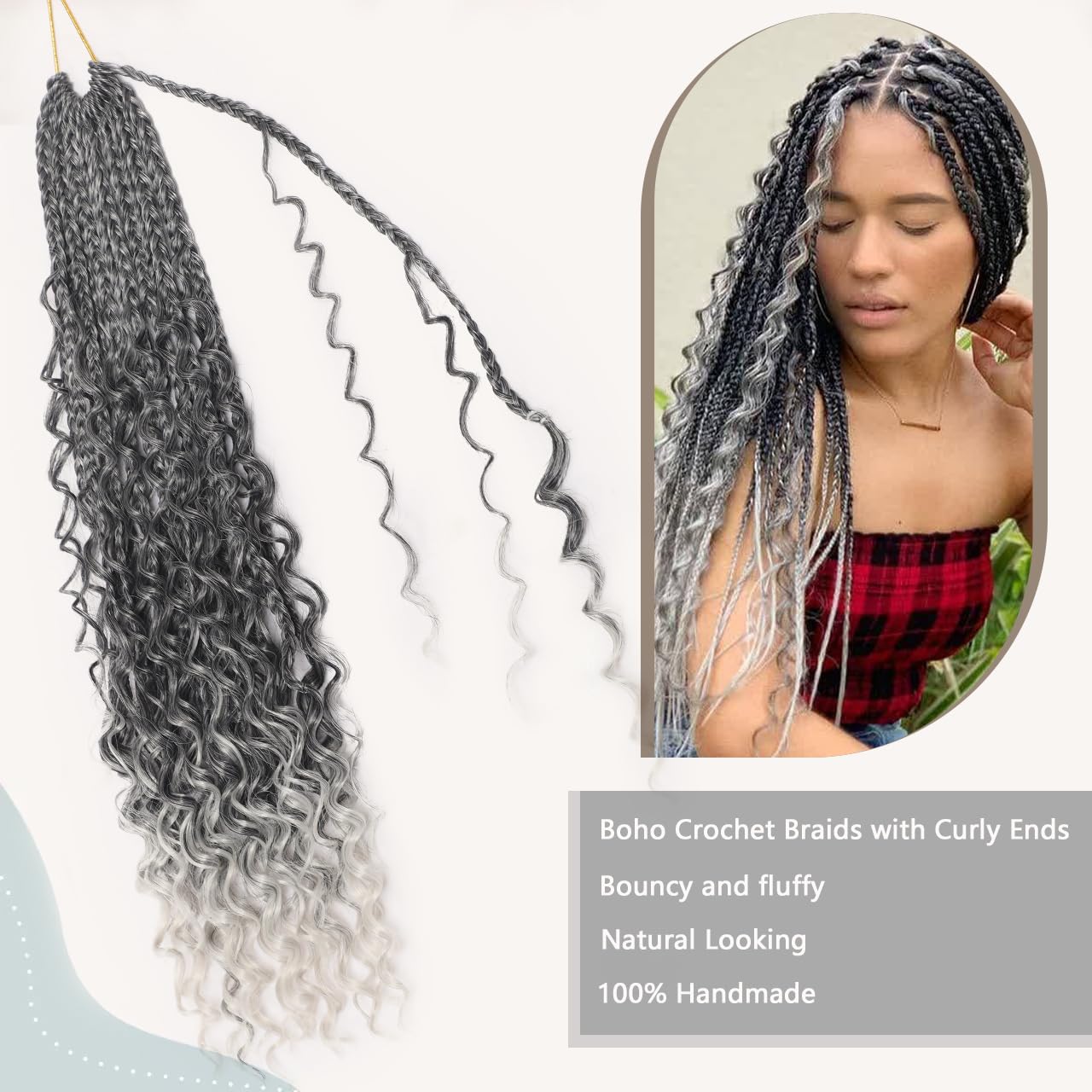 poetically Ombre Grey Boho Goddess Crochet Braids 18 Inch Pre-looped Hair