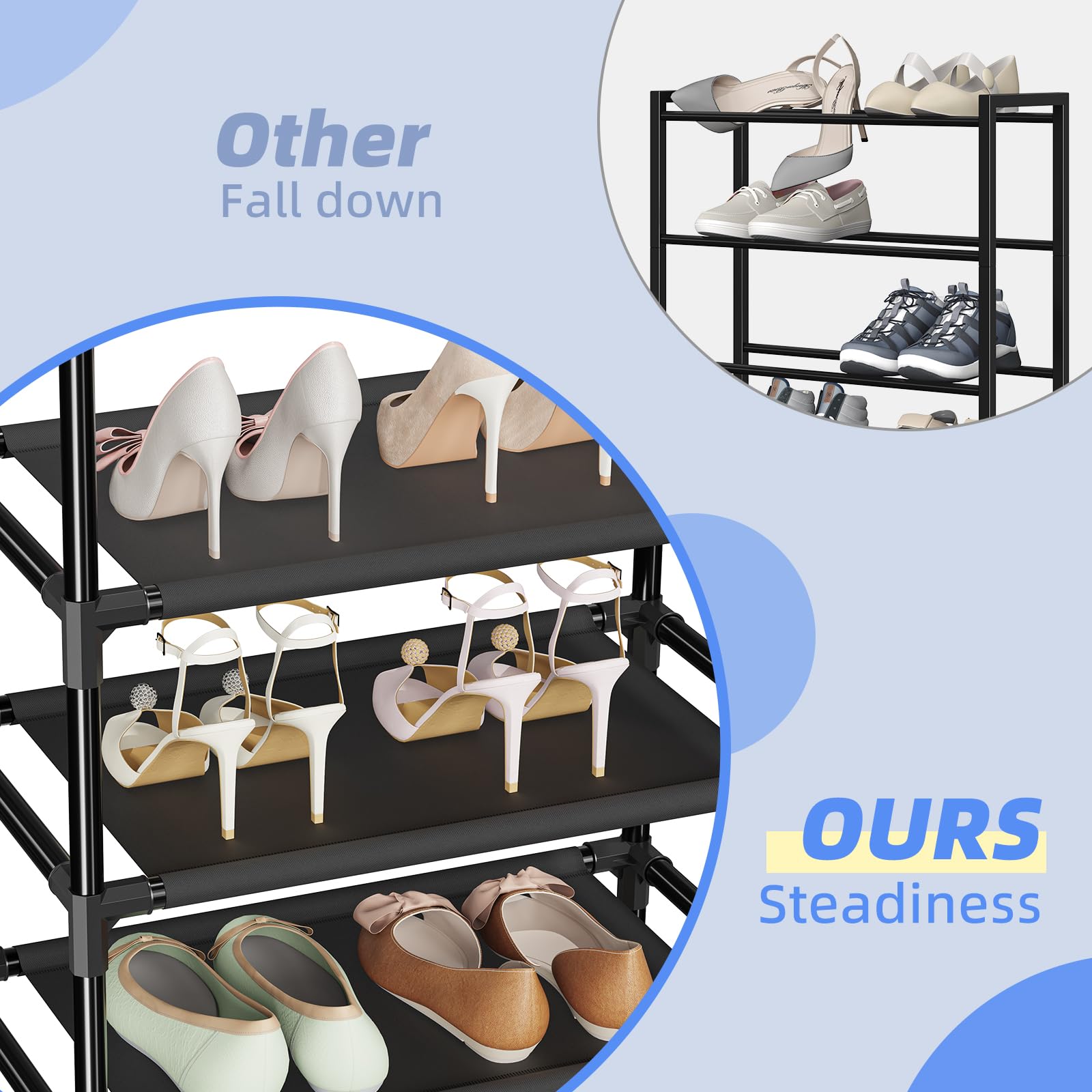 Simple Trending Tall Shoe Rack 10 Tiers Holds 20 Pairs with Hooks Black