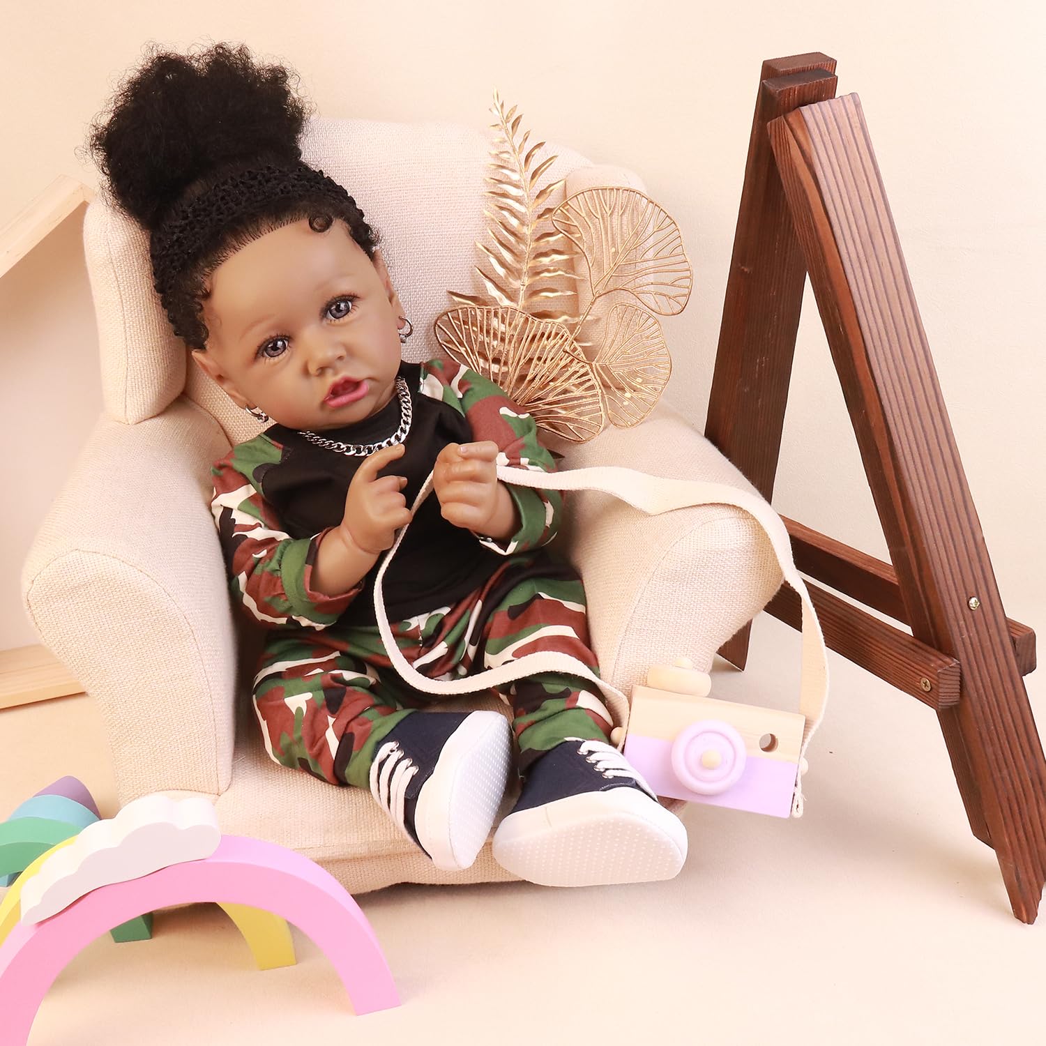 HOOMAI Lifelike Reborn Baby Doll African American Girl Soft Body 22.8 Inch