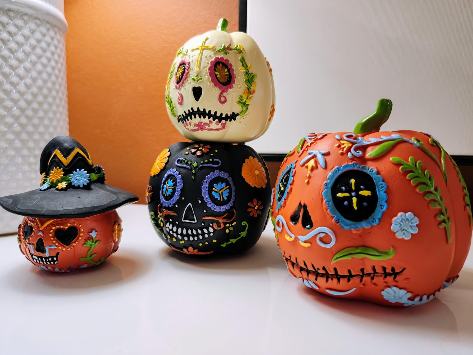 Wonderjune Halloween Pumpkin Table Decor Resin Figurines Orange