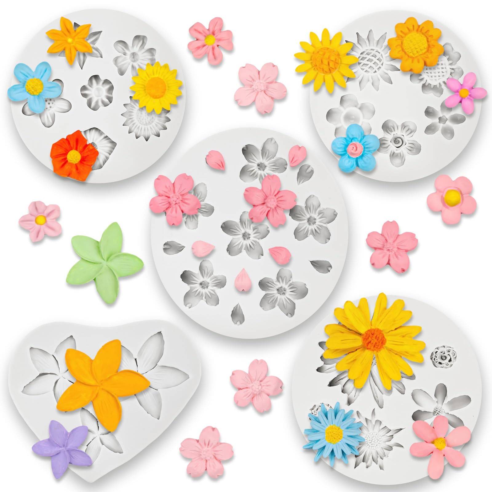 CNTVO 5Pcs Daisy Silicone Flower Molds Gray for Resin Baking DIY Multi-Color