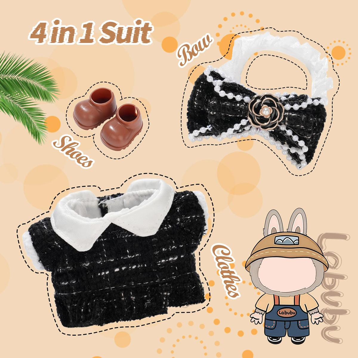 Cute Clothes for Doll Design Outfit Blind Mystery Box Accessories Mini La Boo-Boo Blah Bu Bu BuLafufu Ropa Plush Stuff Hat Dress Overalls Pajamas Hoodie Black