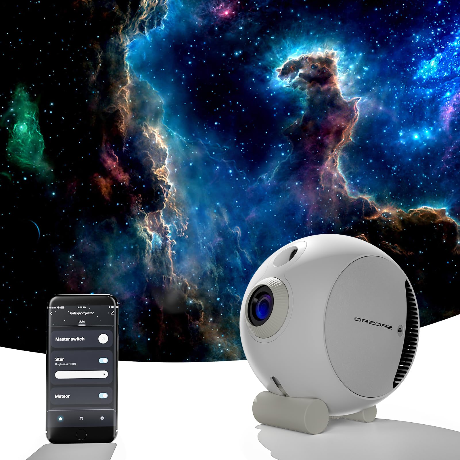 Orzorz Star Projector Plus Galaxy Night Light Home Planetarium Timer White