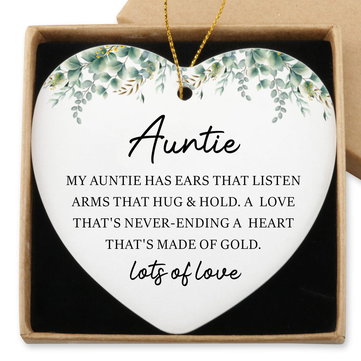 Hialektur Best Aunt Ever Gifts Hanging Ornament Ceramic Heart Keepsake Aunt