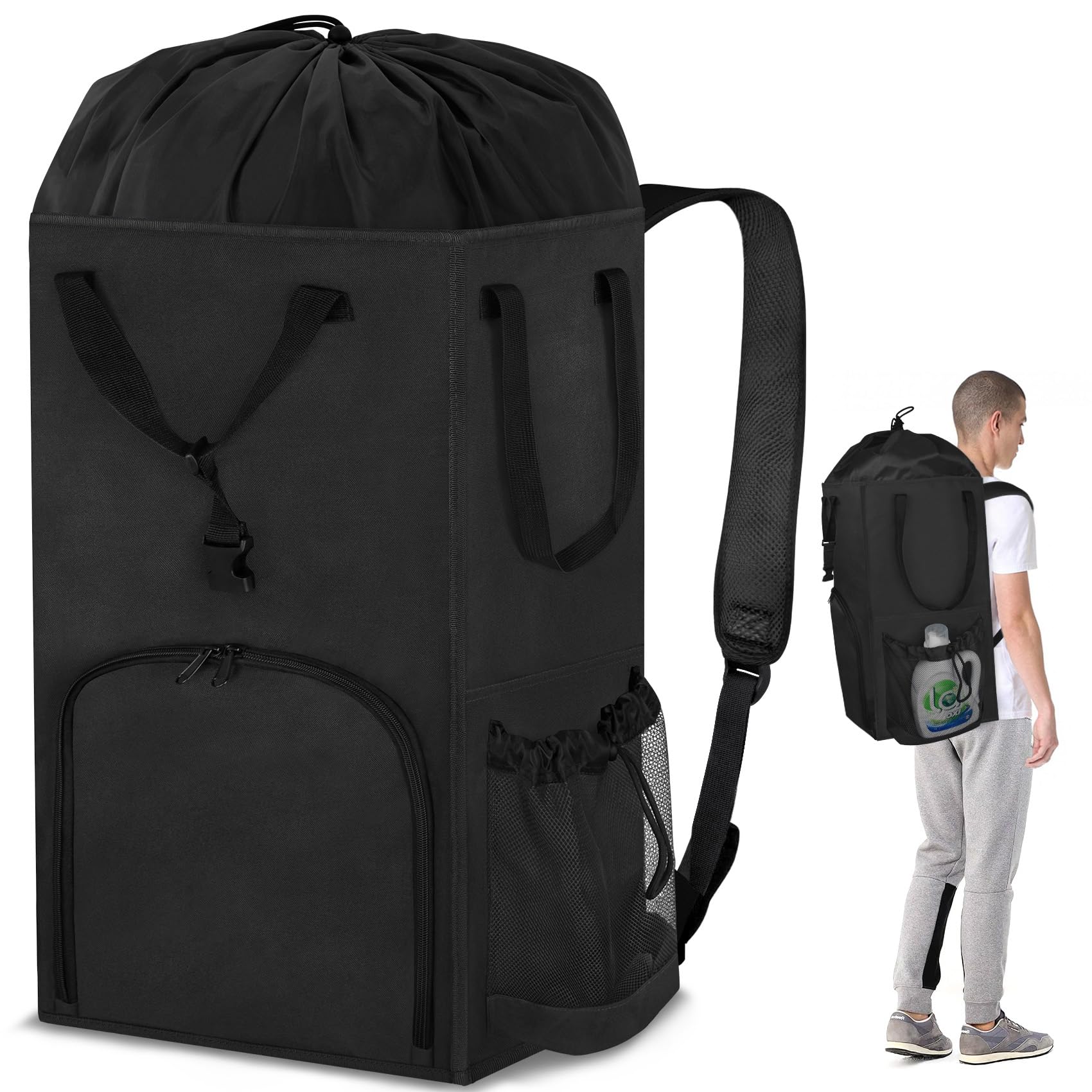 Attmu Laundry Bag Backpack Extra Large 110L Heavy Duty Black 13.8x13.8x24"