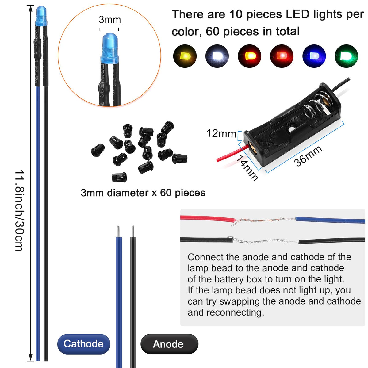 Saysurey 126 Pcs 12v LED Lights Kit, 60 Pre Wired LED Light Emitting Diodes 60