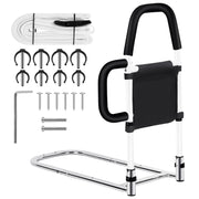 Okvpajdo Adjustable Bed Rail with 2Grab Bars Safety Guard Black White King Queen