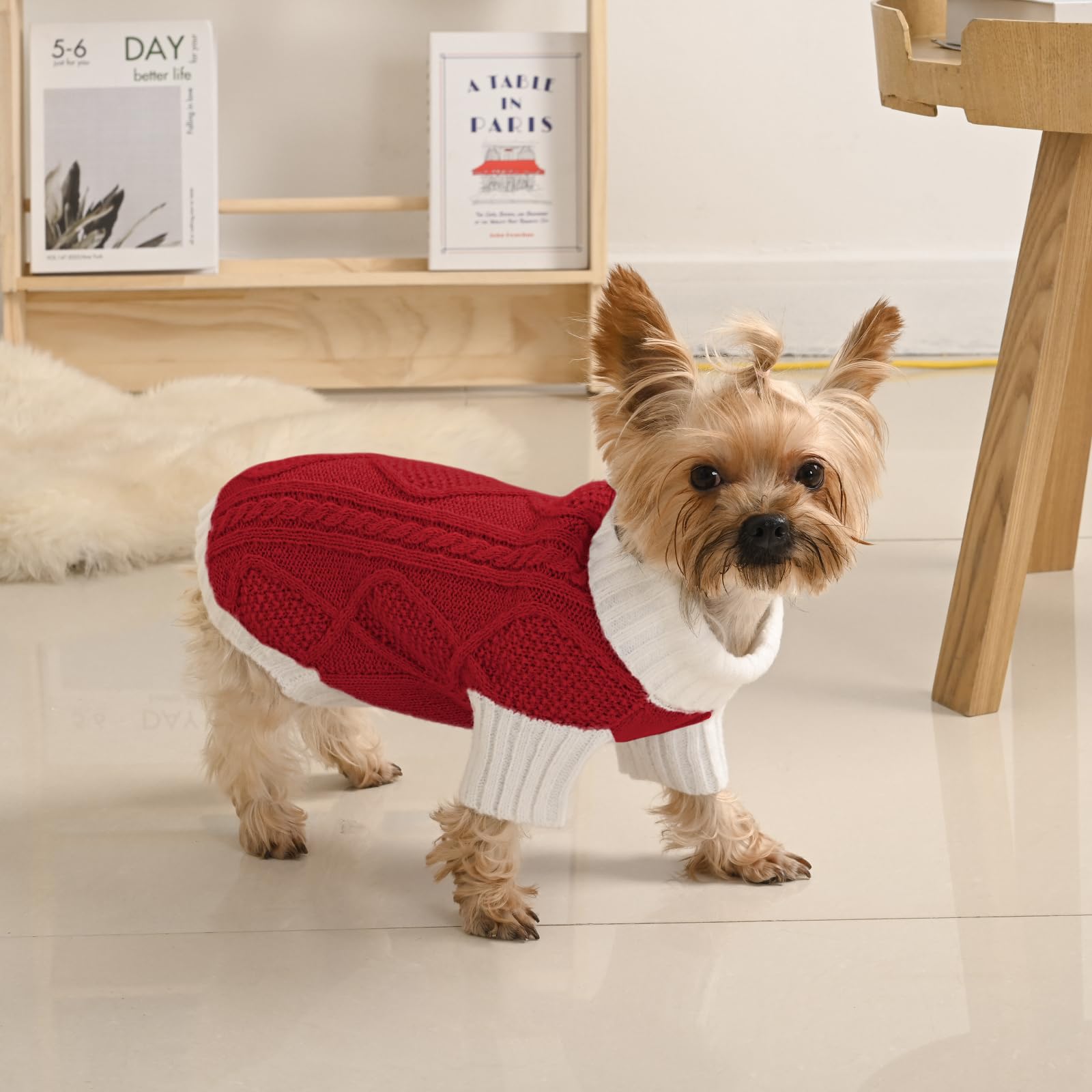 Lorehelina Dog Sweater Argyle Cable Knit Turtleneck Red Size S
