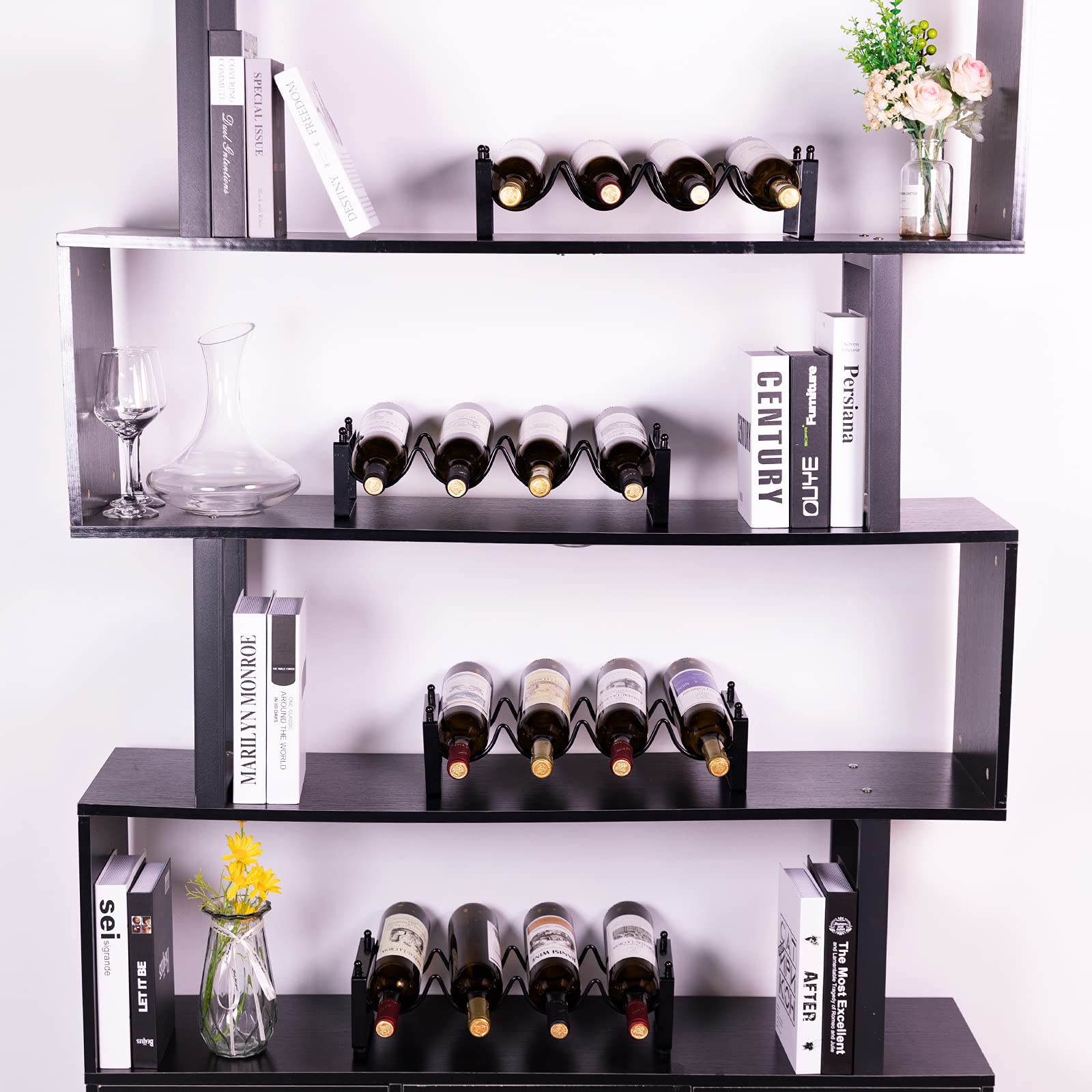 TONLEA 4 Tier 16 Bottle Wine Rack Stackable Metal Storage Black