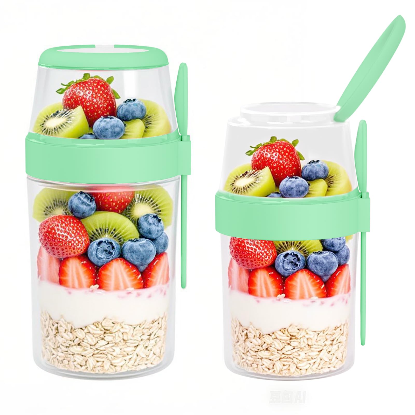 Kendyy 2 Pack Leak Proof Overnight Oats Container with Spoon Green