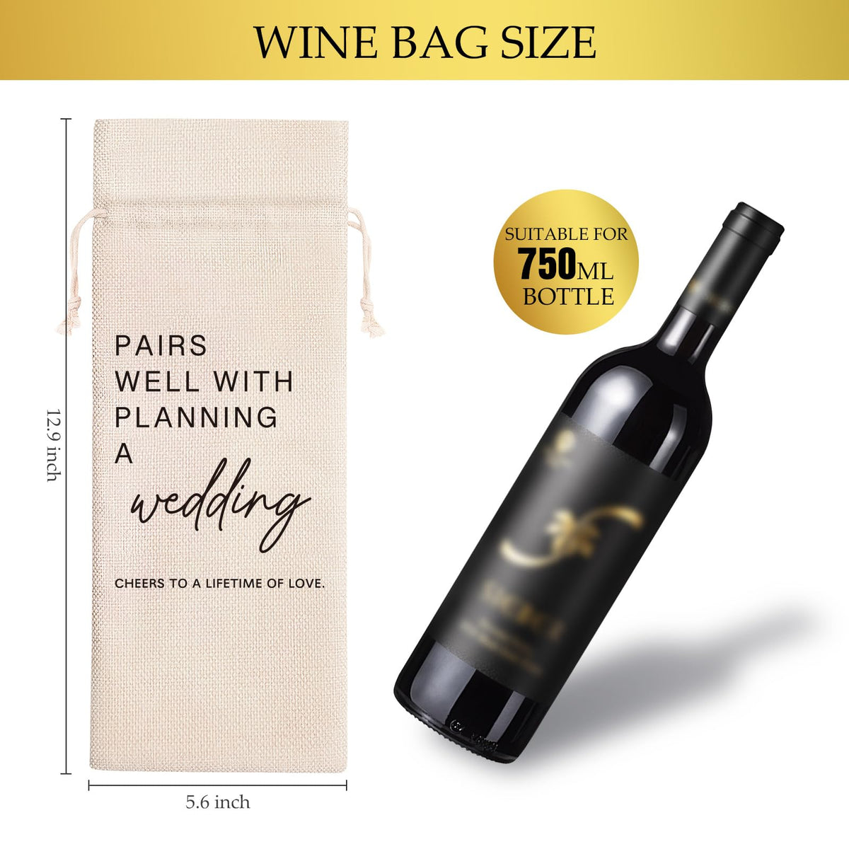 Remifala Wedding Wine Bags Wine Champagne Bag with Drawstring Wedding Planner Essentials Pairs Well Getting Married Engagement Gifts for Couple, Bride, Mr, Mrs, Bachelorette Party Favor