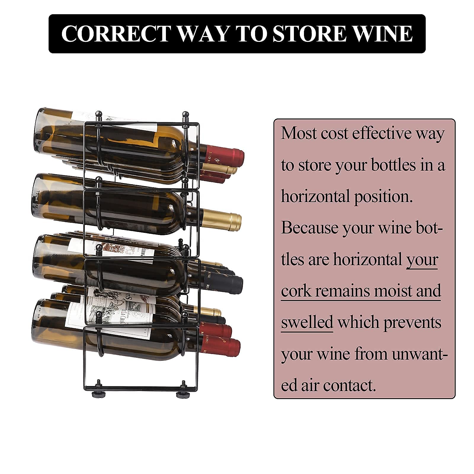 TONLEA 4 Tier 16 Bottle Wine Rack Stackable Metal Storage Black