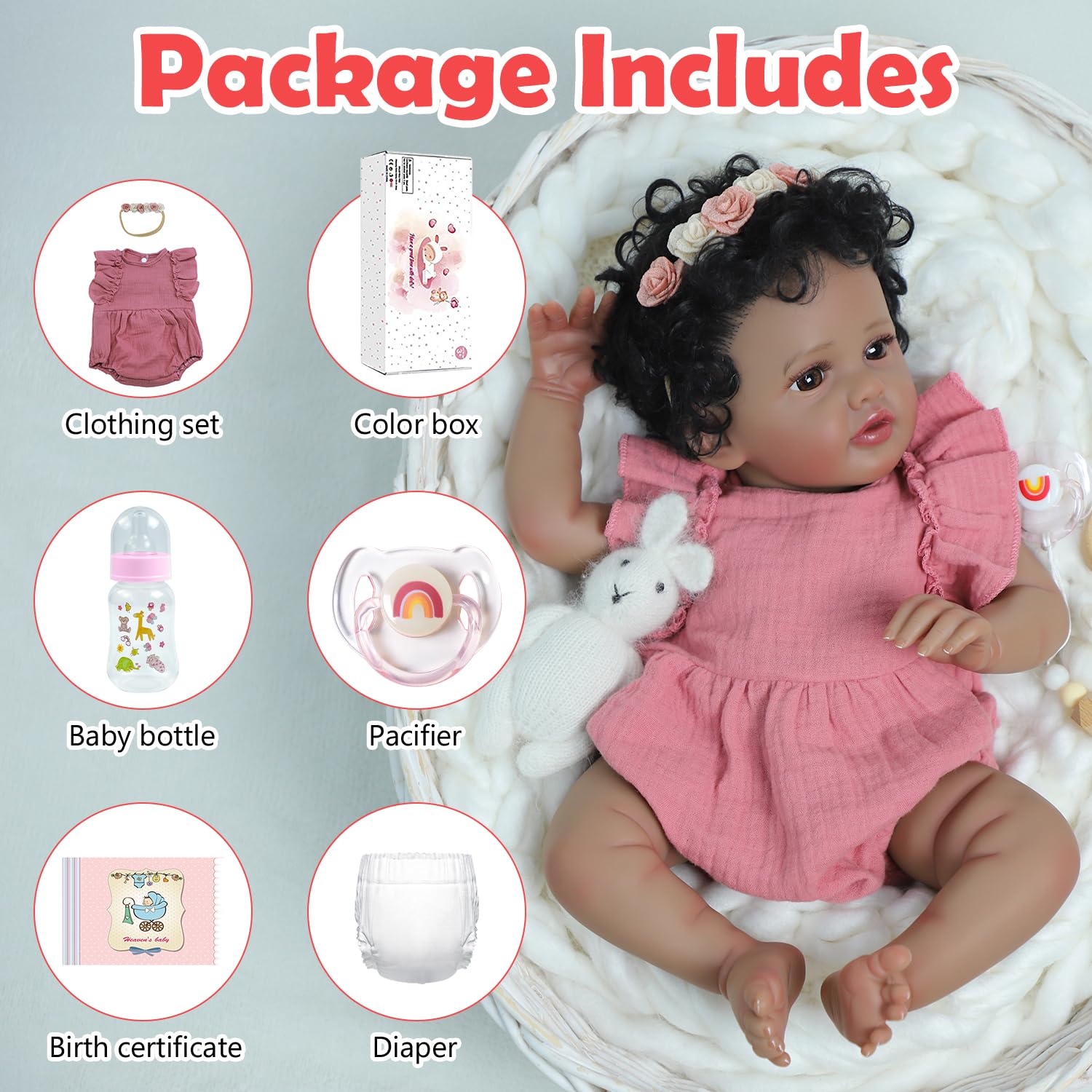 SCOM Reborn Baby Doll 18in African American Girl Black Soft Weighted Body