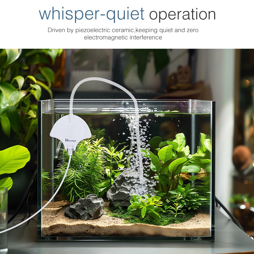MITOCAPY Silent Aquarium Air Pump 0.3L/min 1.5W White for 0.5-15 Gal Tanks