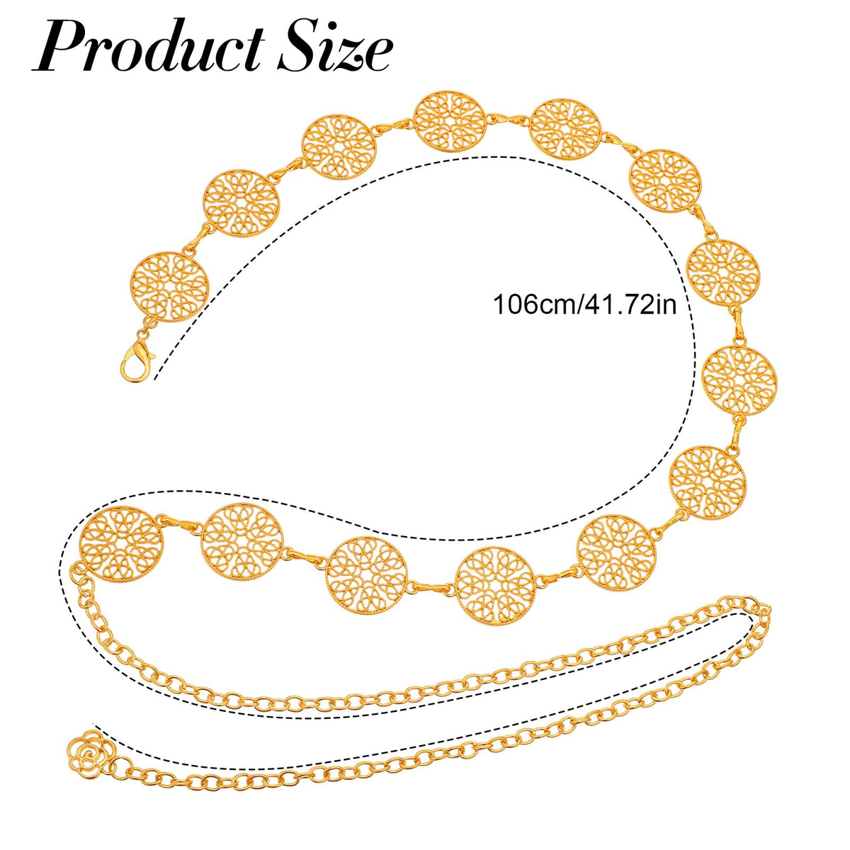 Andibro Western Chain Belt for Women, Metal Concho Waist Belt Boho Cowgirl