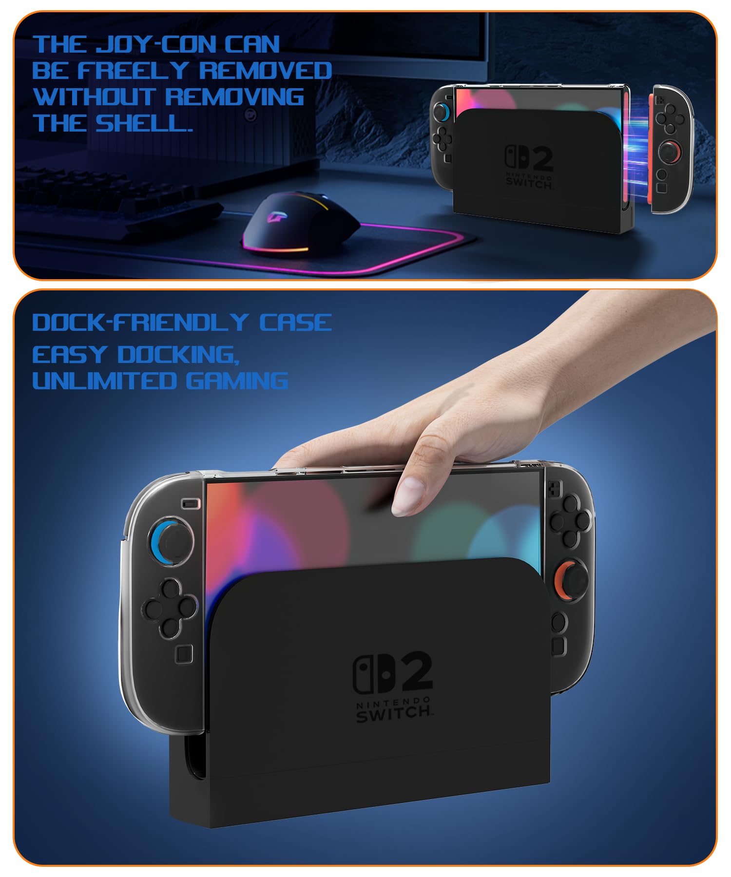 Teyomi Dockable Clear Case for Nintendo Switch 2 with 2 TPU Covers & 6 Grips