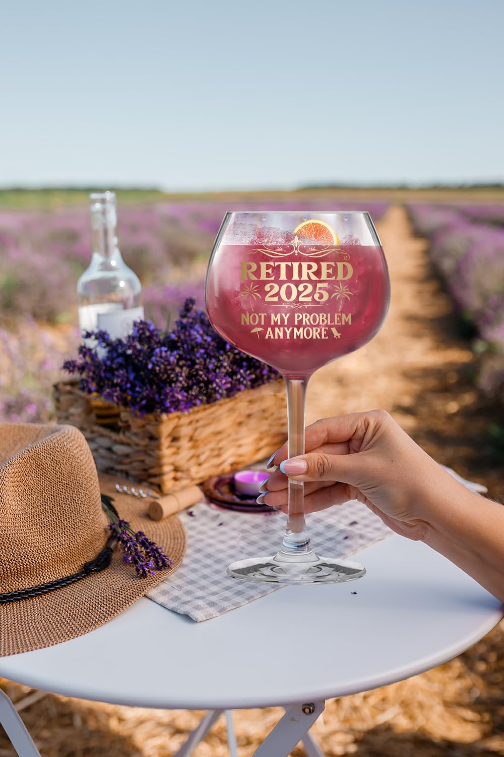 NewEleven 16oz Retired 2025 White Wine Glass Retirement Gift Woman Coworker