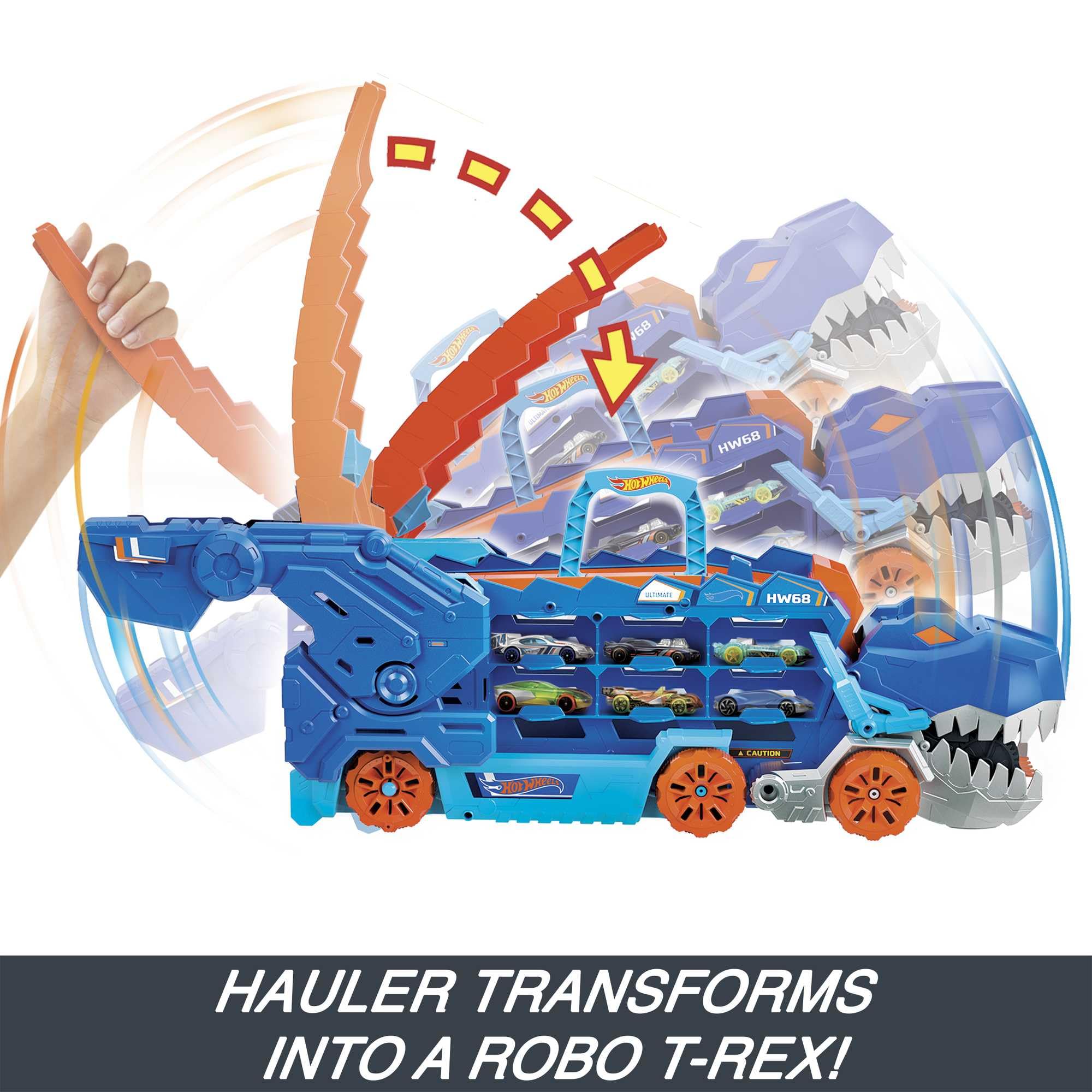Hot Wheels City Ultimate T-Rex Transporter Race Track Set Multicolor