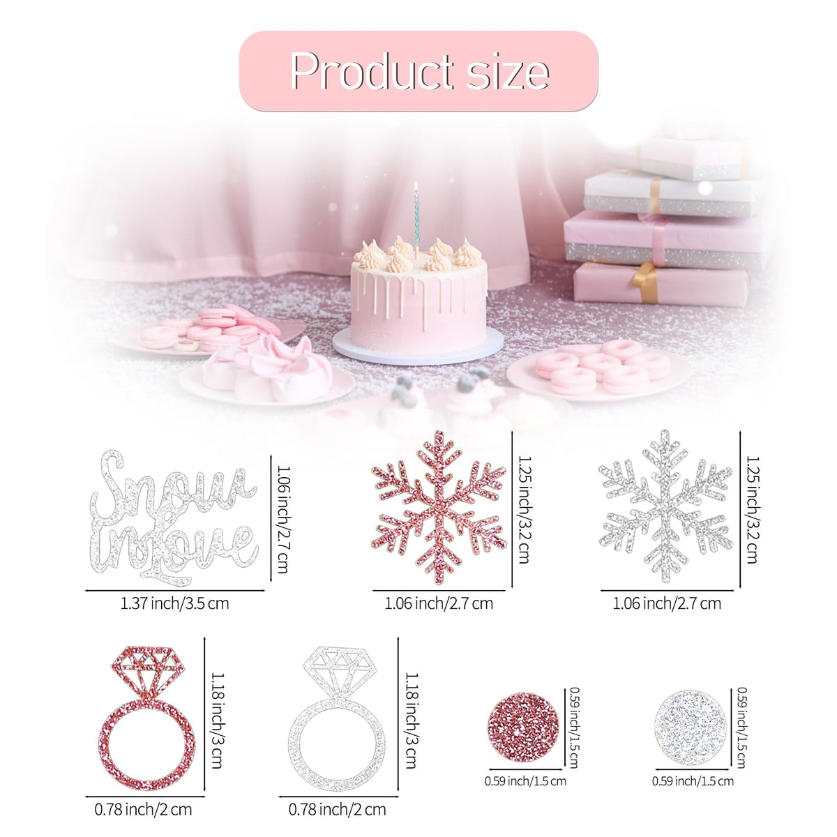 Gybeizhu 200pcs Snowflake Wedding Confetti for Tables, Rose Gold and Silver Glitter Snow In Love, Snowflakes and Ring Confetti for Wedding Bachelorette Bridal Shower Engagement Party Decorations.