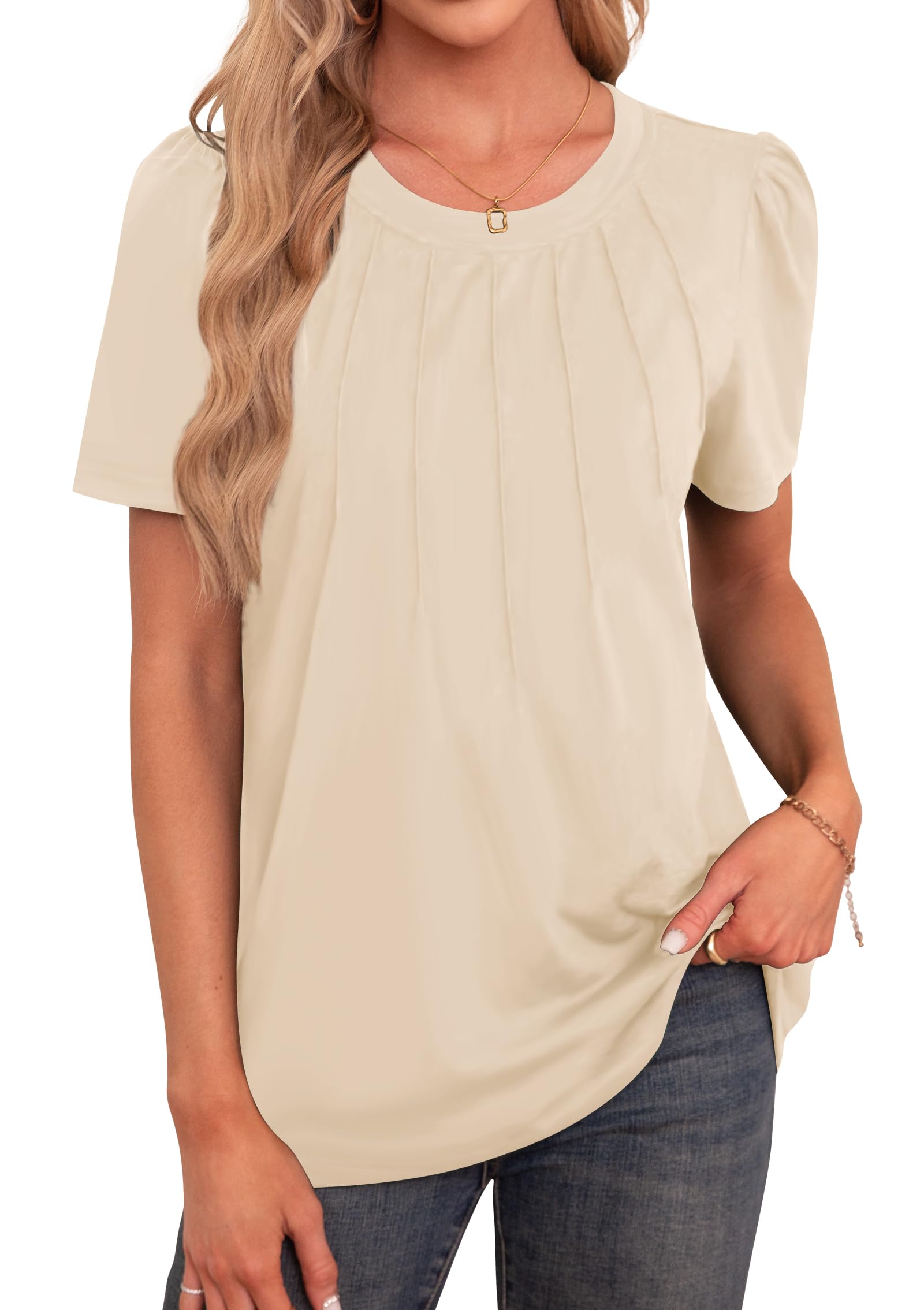 Agnes Urban Womens Pleated Floral Tunic Top Apricot Soft Style Size M