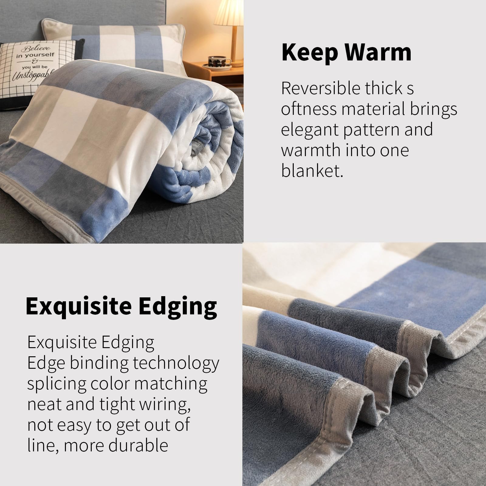 PAJEO Fleece Blanket Queen Size Checkered Blue Soft Lightweight Plush Flannel