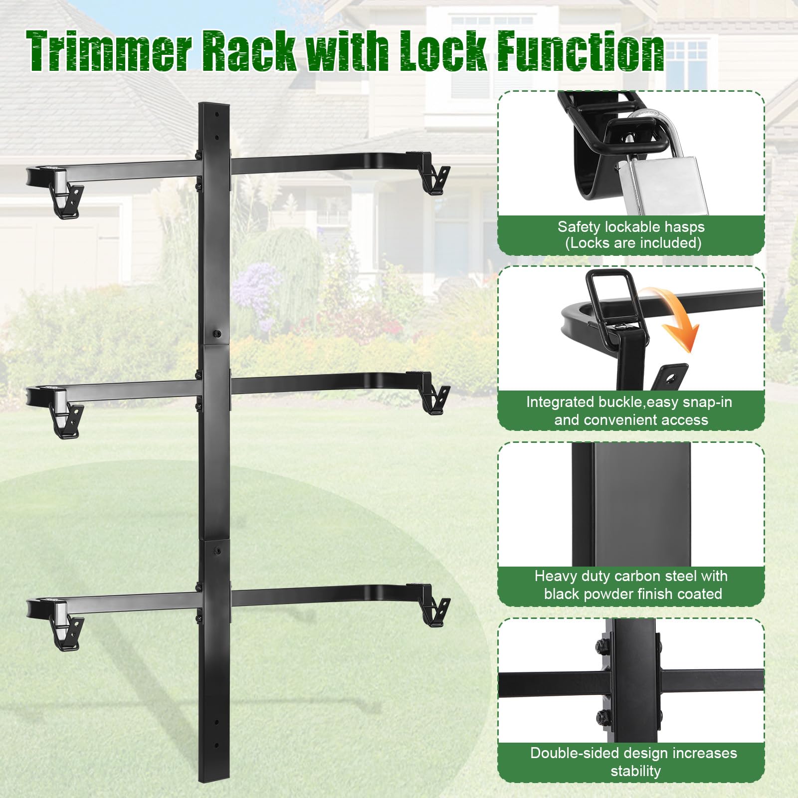 CAROD 3-Place Steel Weed Eater Rack for Trailer Lawn Equipment with Locks