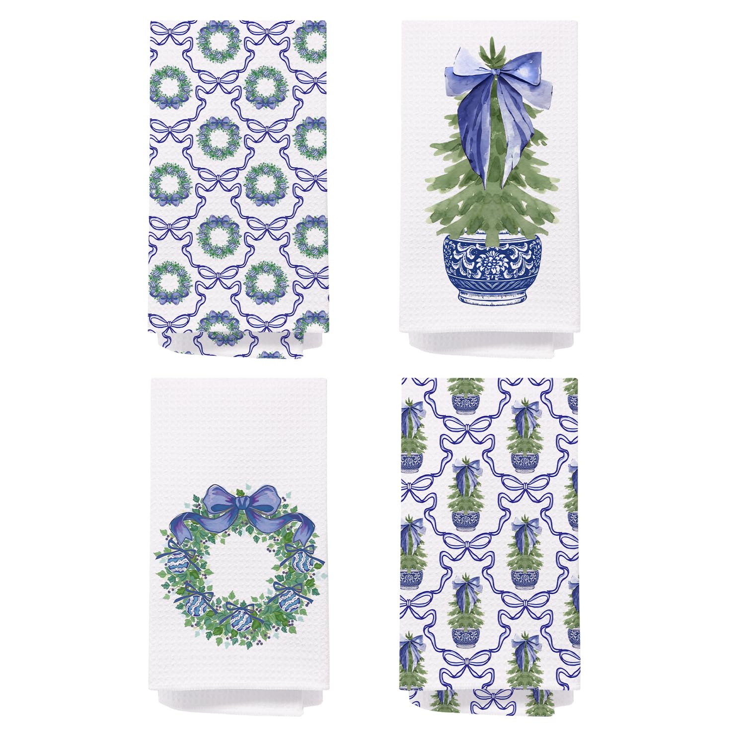 Chinoiserie Christmas Kitchen Towels Set of 2 Pink Bow 16x24 Inches