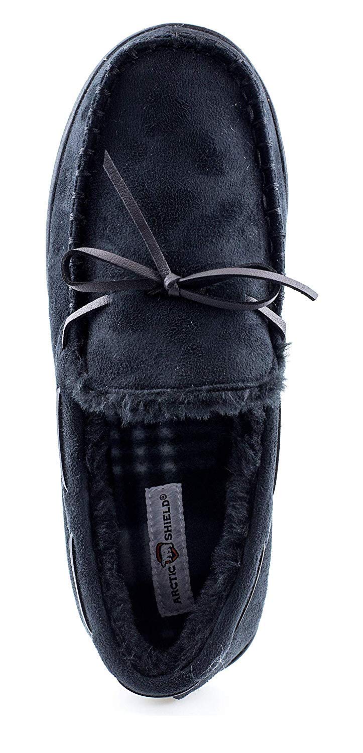 ArcticShield Men's Moccasin Slippers Rubber Sole Microsuede Black Size 12