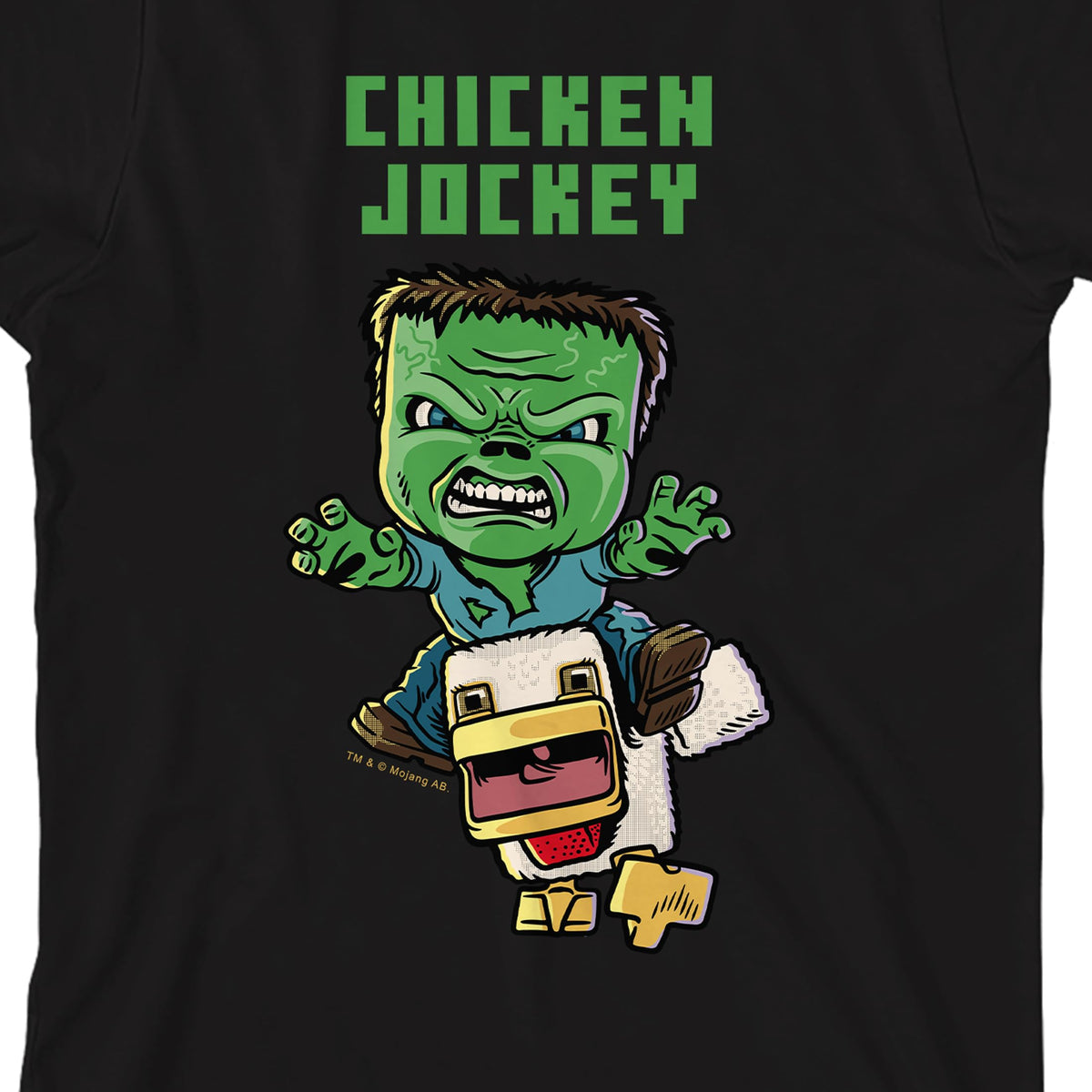 A Minecraft Movie Chicken Jockey Youth Black Crew Neck Short Sleeve T-Shirt - XL